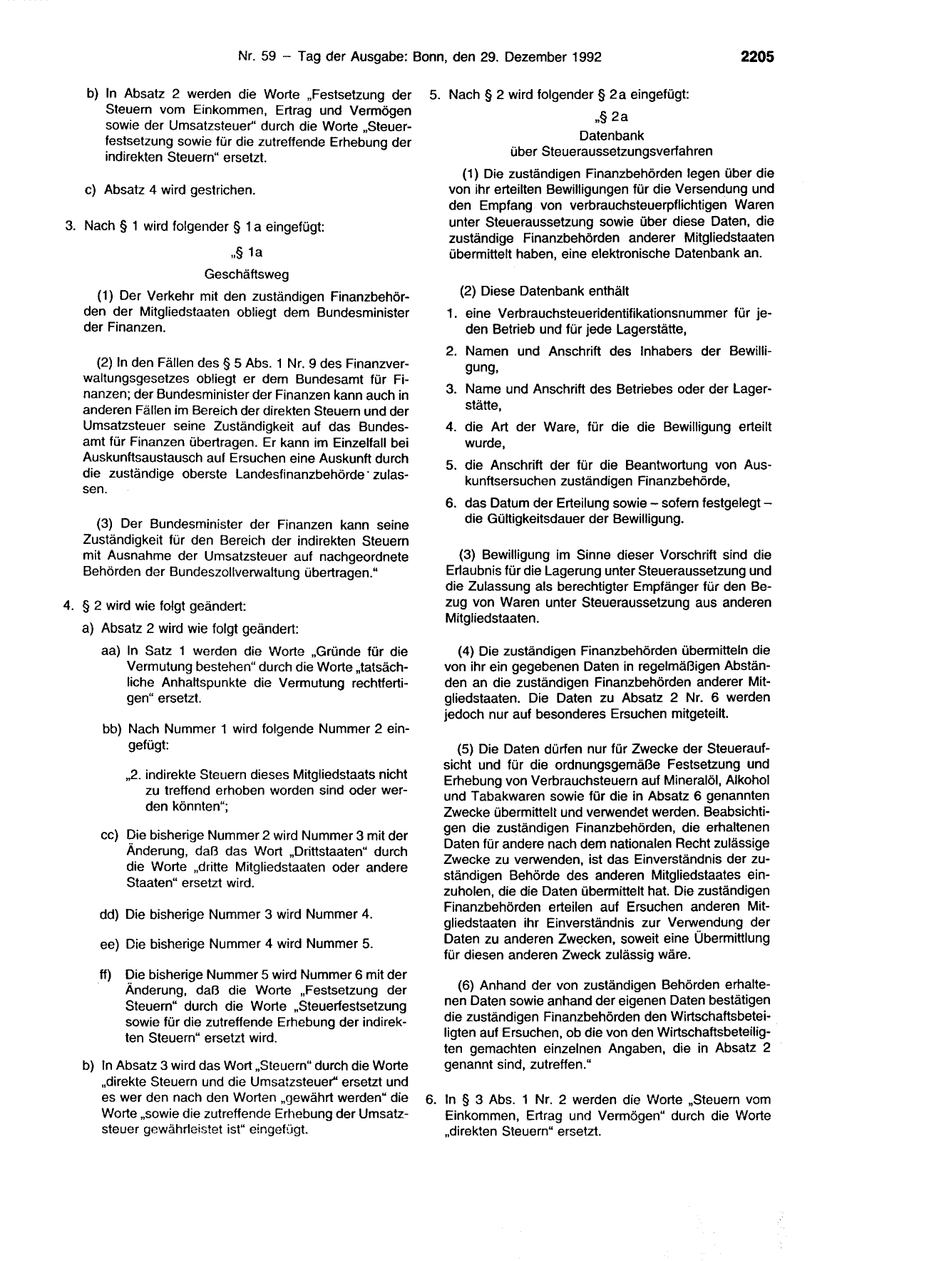 BGBl. 1992, Seite 2205 — Originalseite als Abbildung