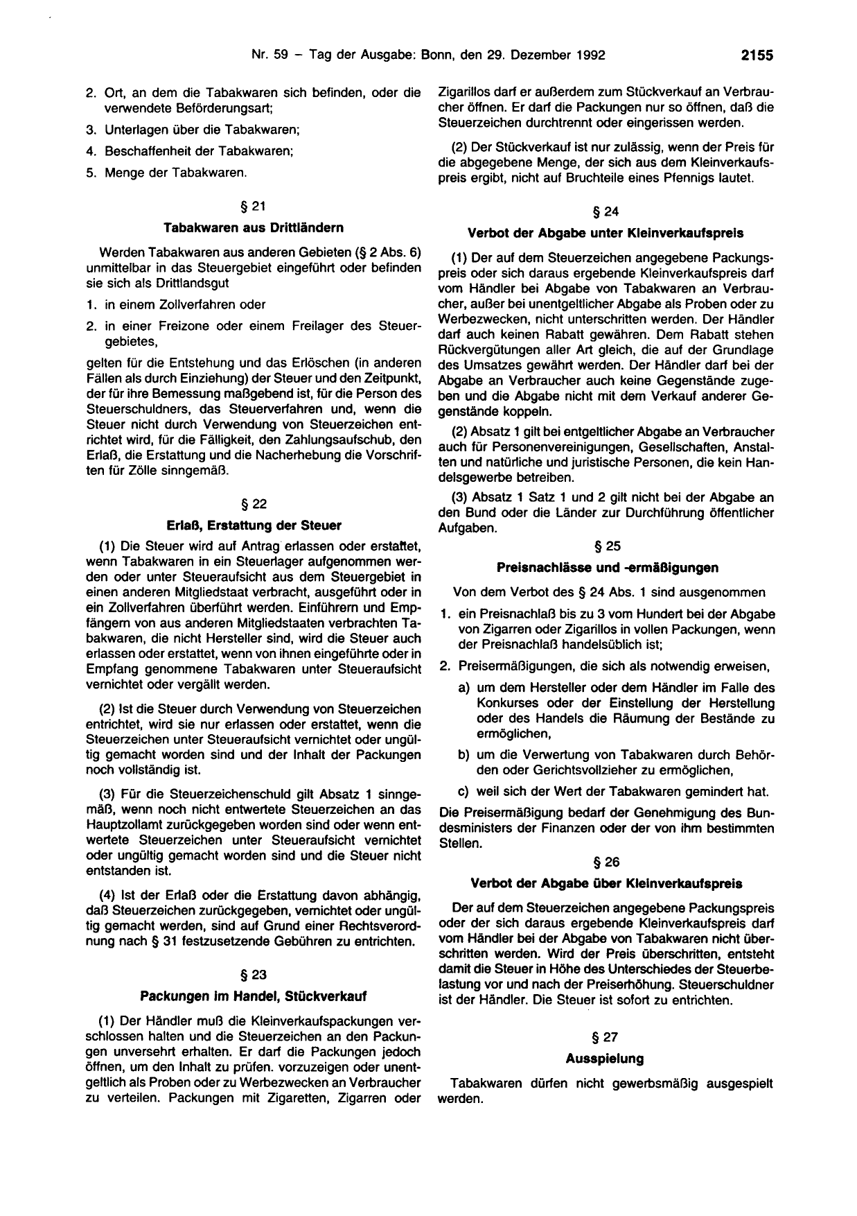 BGBl. 1992, Seite 2155 — Originalseite als Abbildung