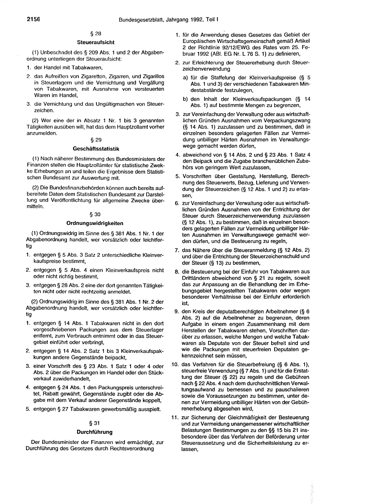 BGBl. 1992, Seite 2156 — Originalseite als Abbildung