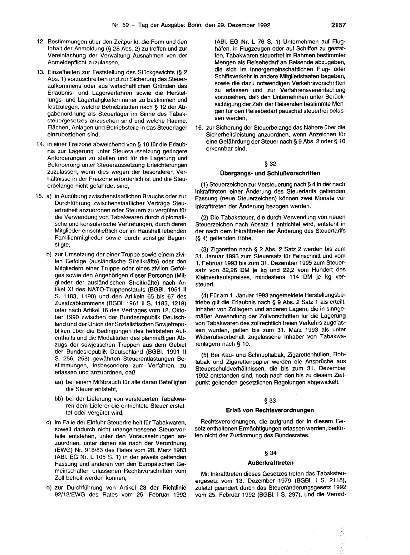 BGBl. 1992, Seite 2157 — Originalseite als Abbildung