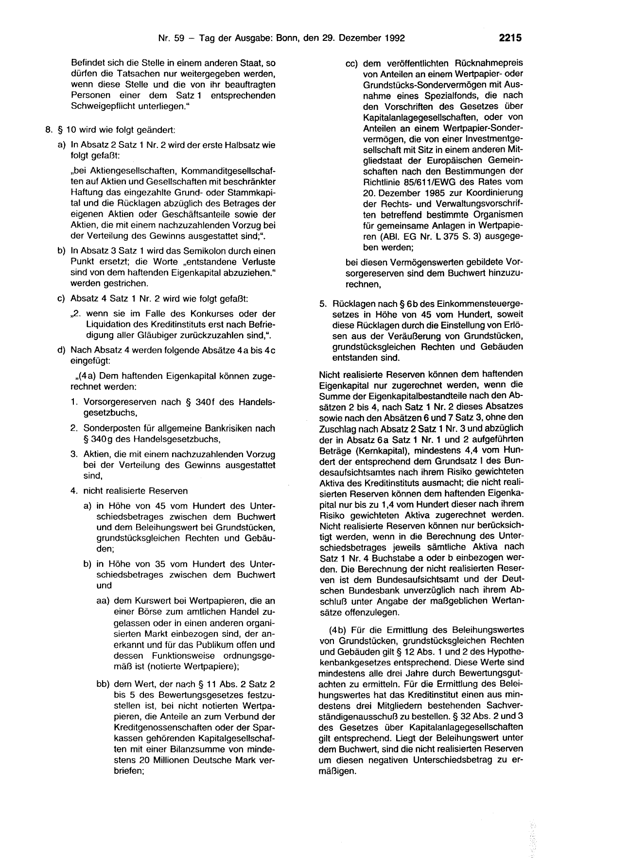 BGBl. 1992, Seite 2215 — Originalseite als Abbildung