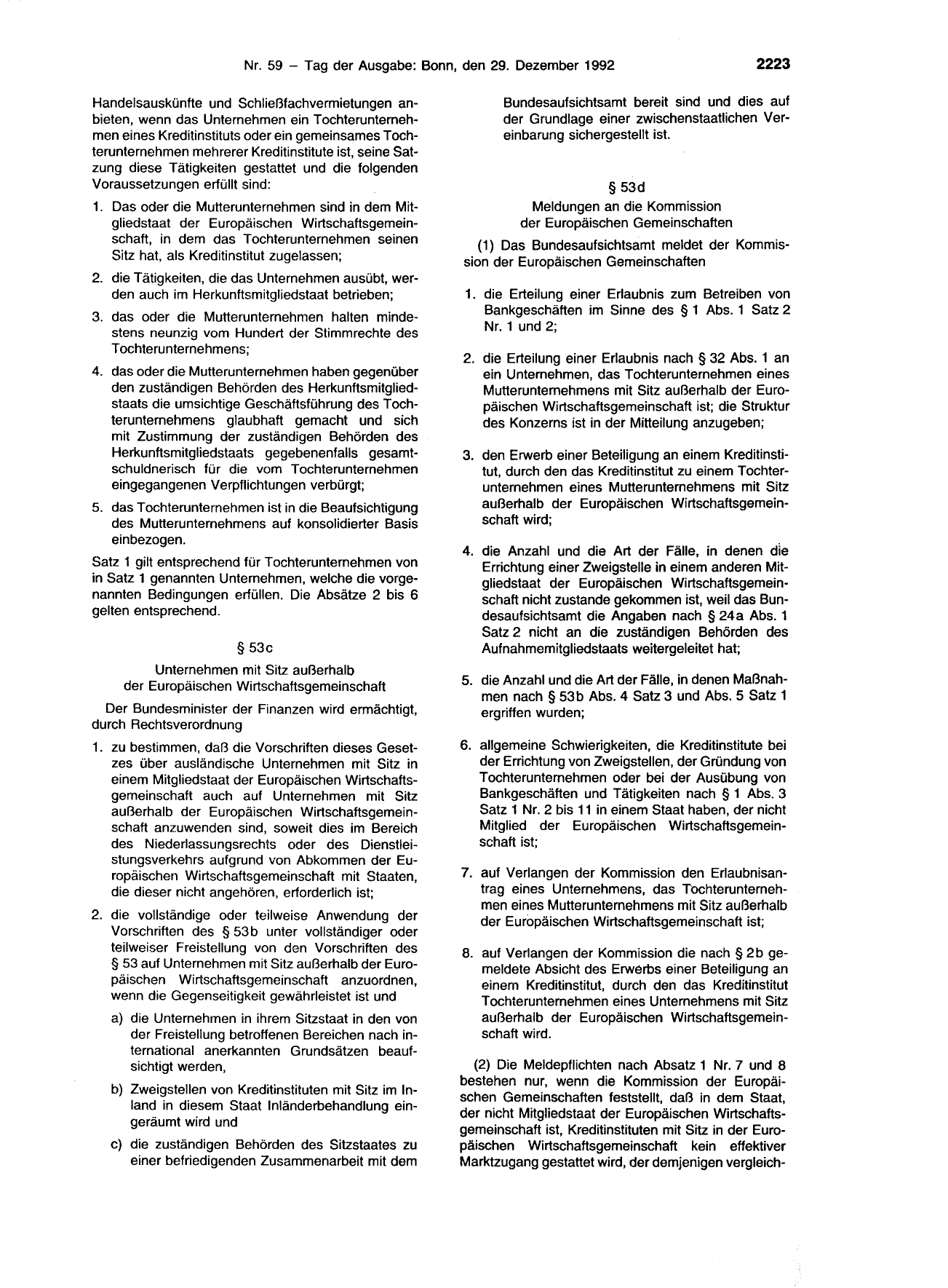 BGBl. 1992, Seite 2223 — Originalseite als Abbildung