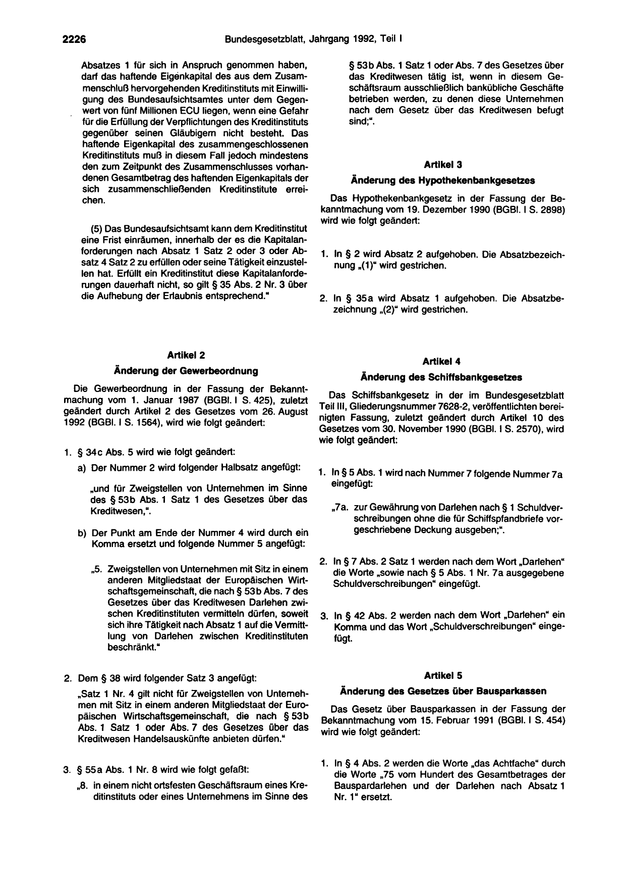BGBl. 1992, Seite 2226 — Originalseite als Abbildung