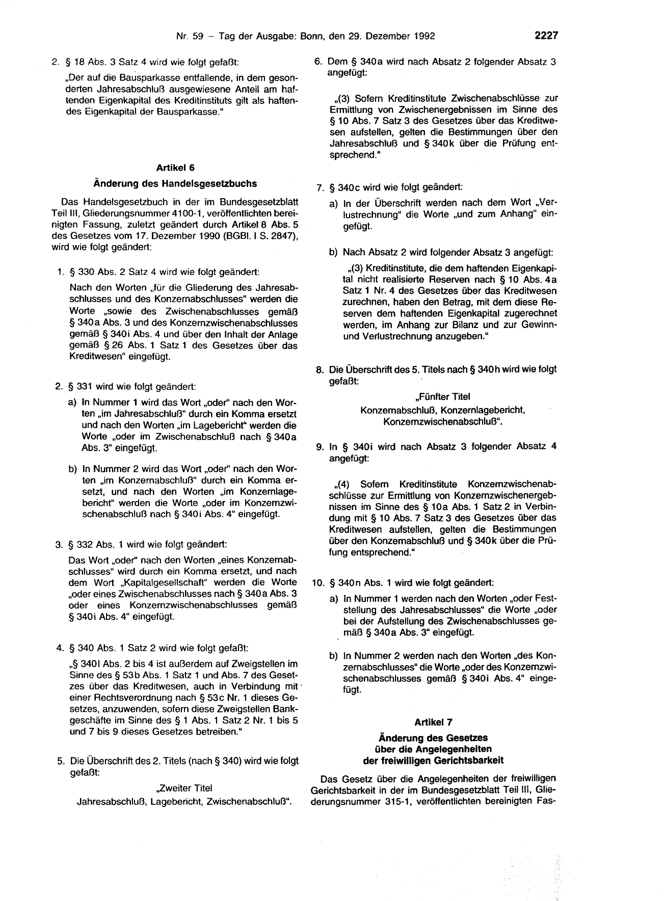 BGBl. 1992, Seite 2227 — Originalseite als Abbildung