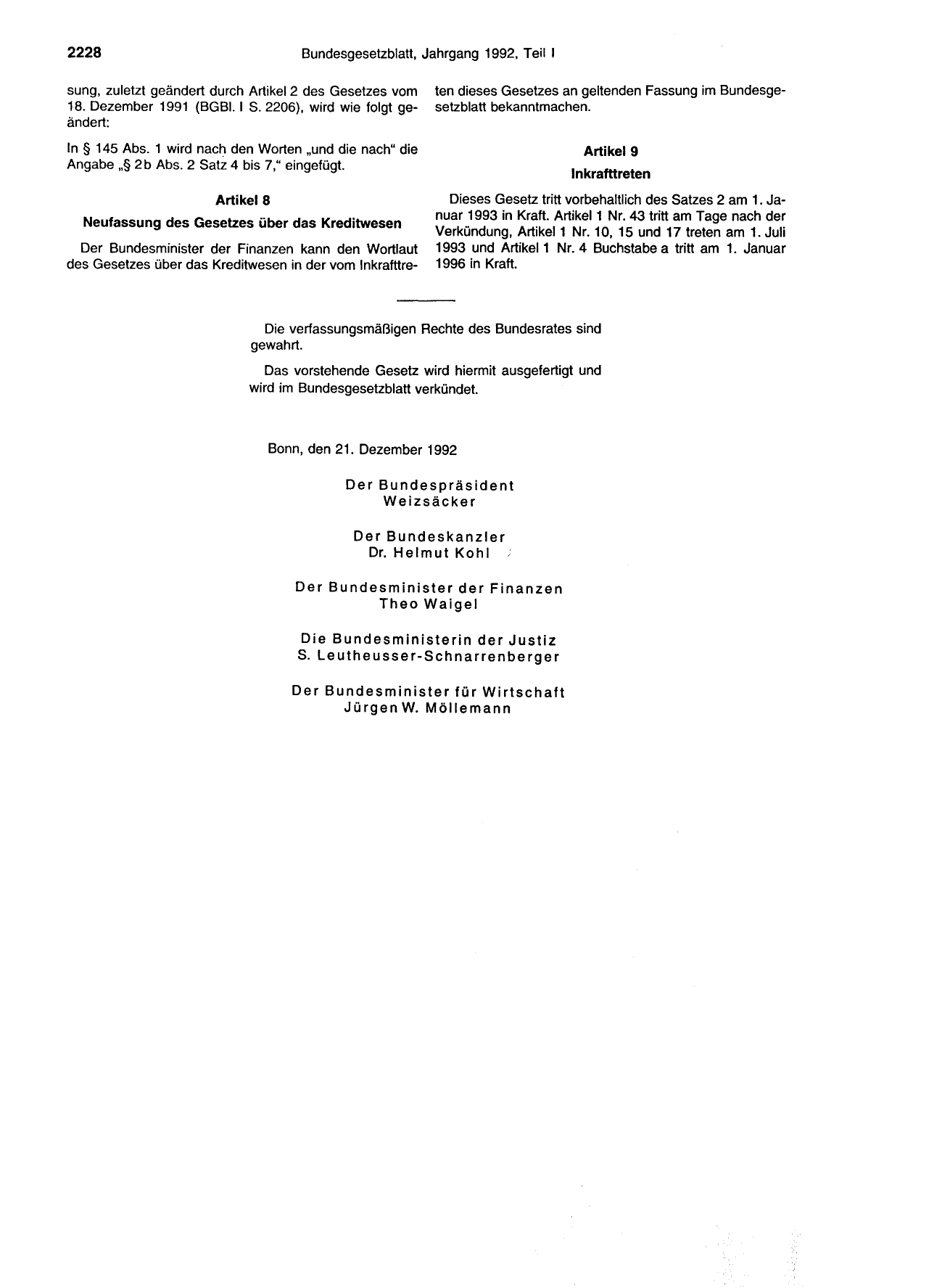 BGBl. 1992, Seite 2228 — Originalseite als Abbildung