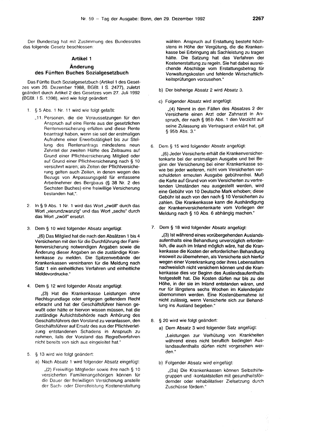 BGBl. 1992, Seite 2267 — Originalseite als Abbildung