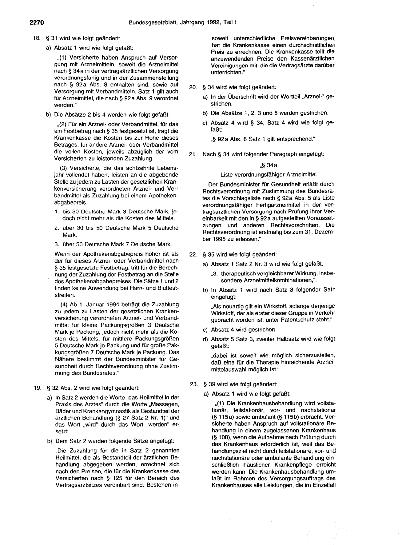 BGBl. 1992, Seite 2270 — Originalseite als Abbildung