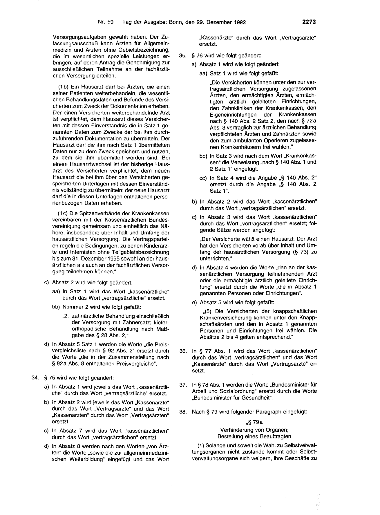 BGBl. 1992, Seite 2273 — Originalseite als Abbildung