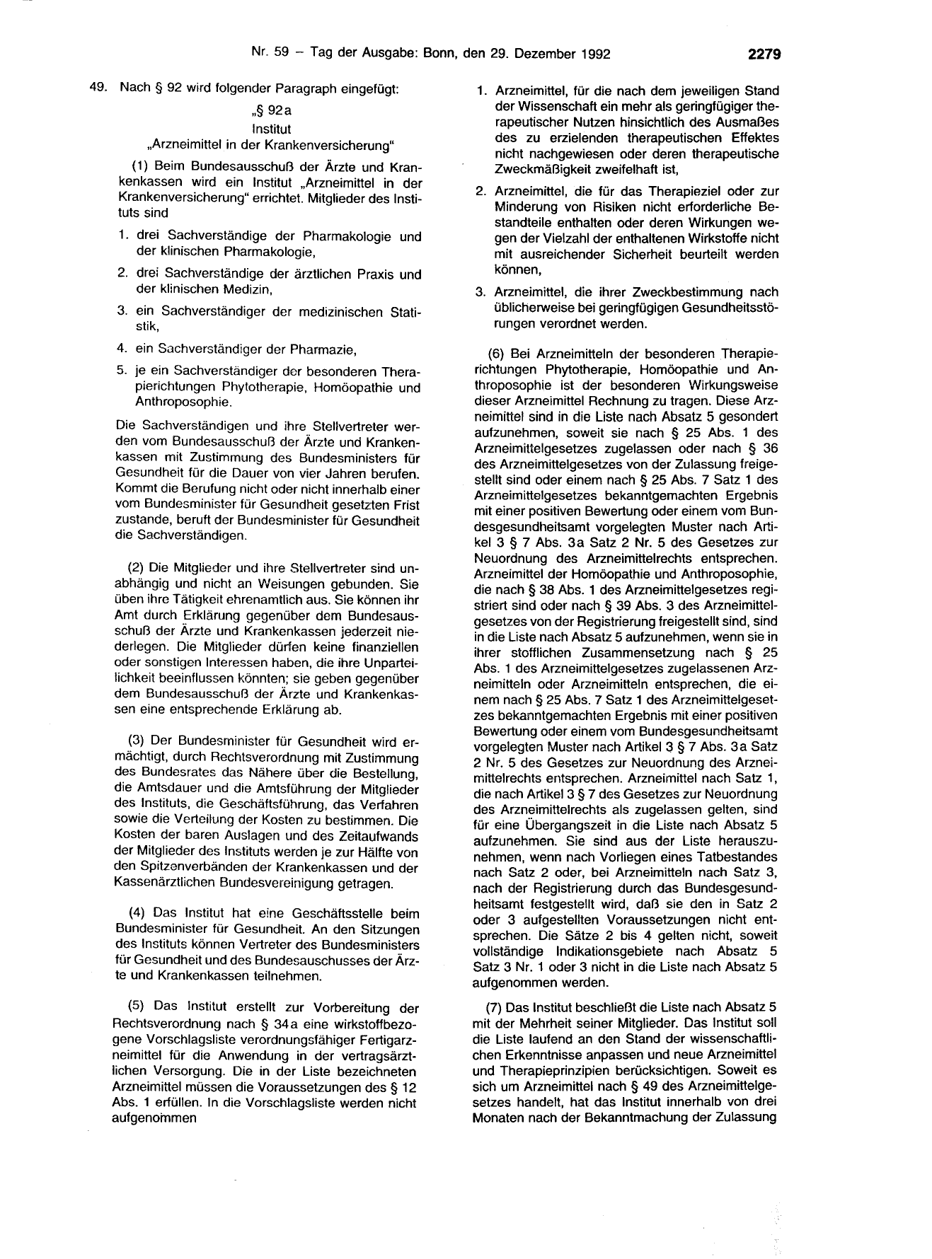 BGBl. 1992, Seite 2279 — Originalseite als Abbildung