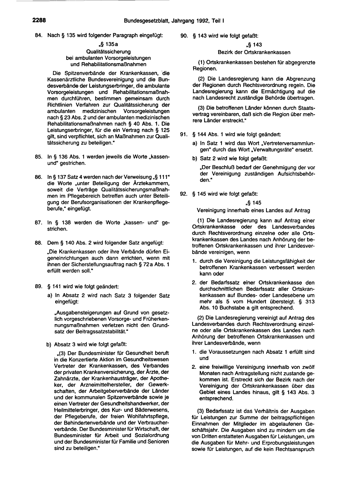 BGBl. 1992, Seite 2288 — Originalseite als Abbildung