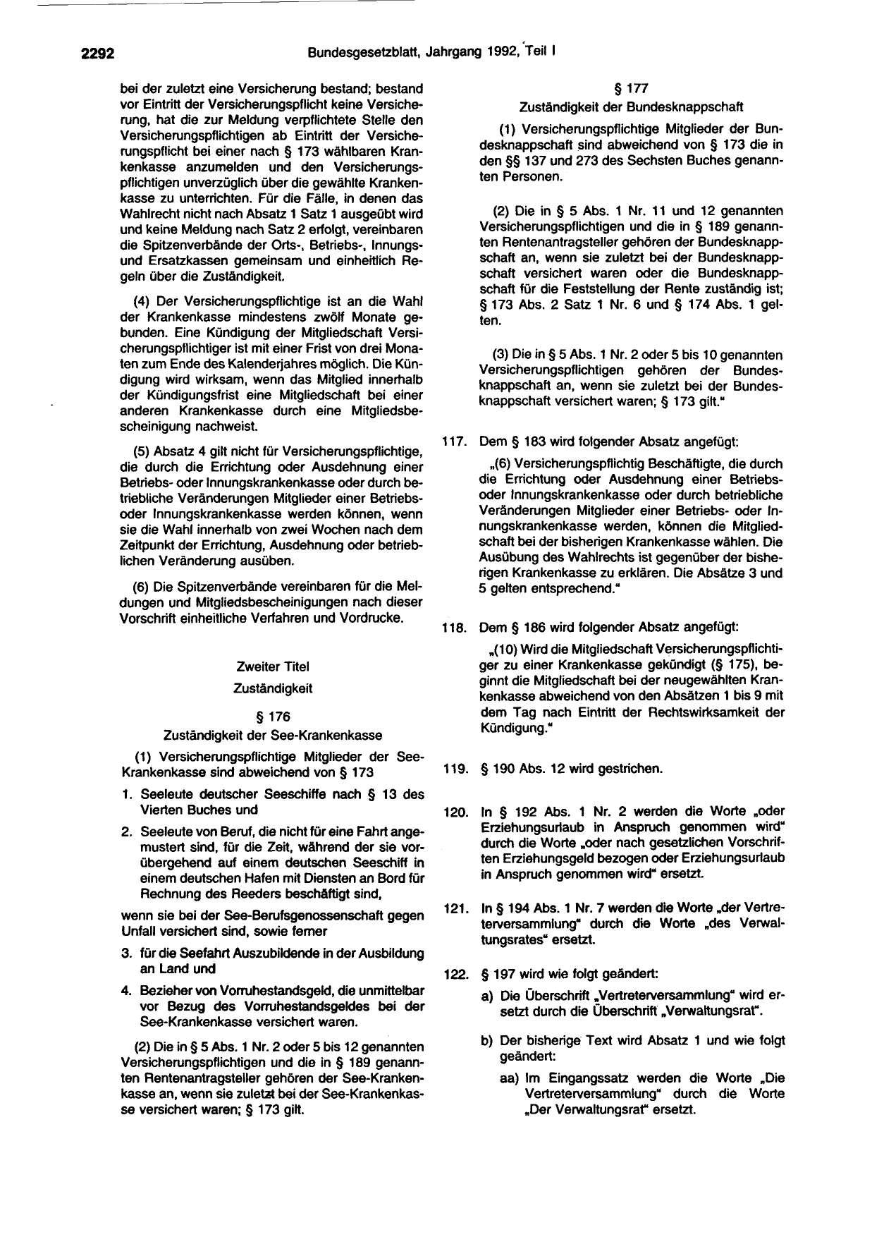 BGBl. 1992, Seite 2292 — Originalseite als Abbildung