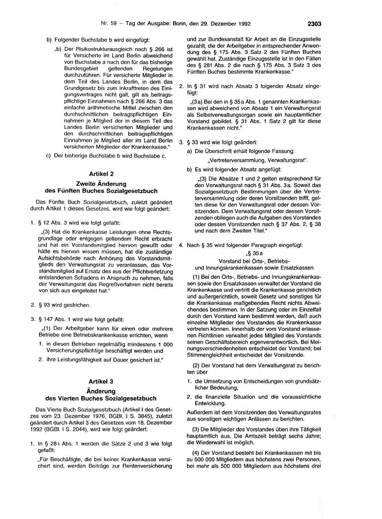 BGBl. 1992, Seite 2303 — Originalseite als Abbildung