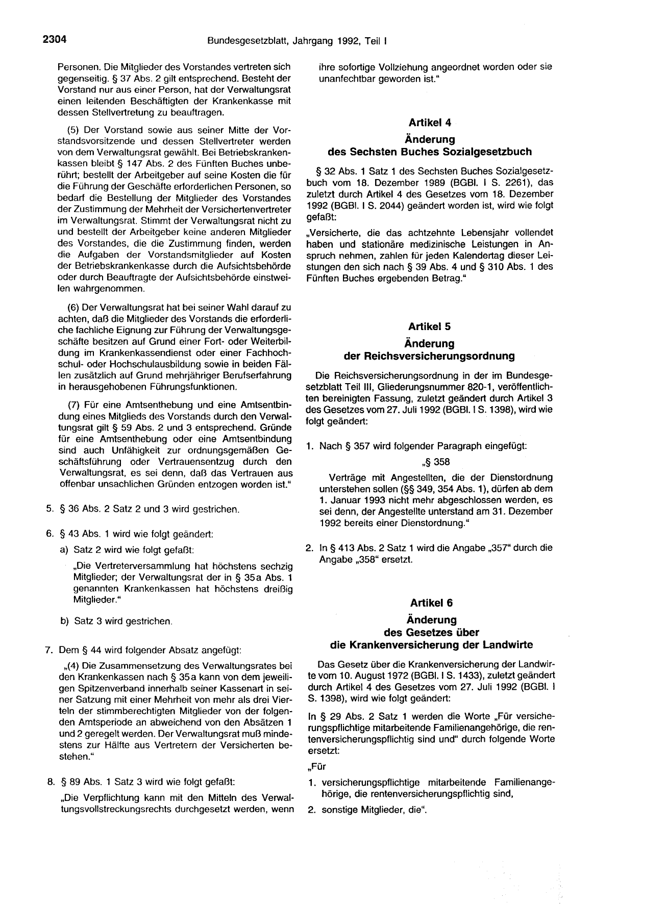 BGBl. 1992, Seite 2304 — Originalseite als Abbildung