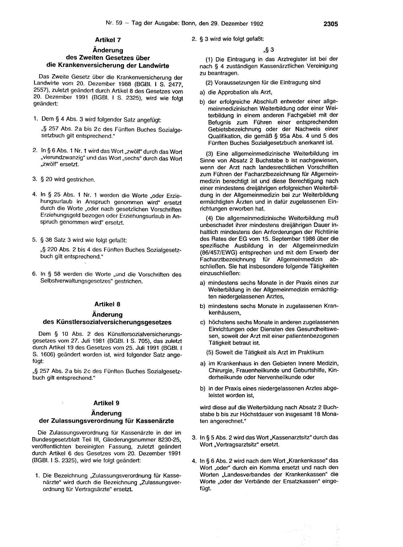 BGBl. 1992, Seite 2305 — Originalseite als Abbildung