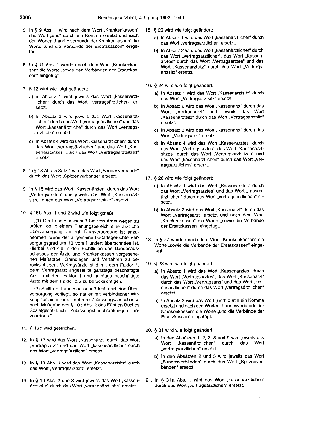 BGBl. 1992, Seite 2306 — Originalseite als Abbildung