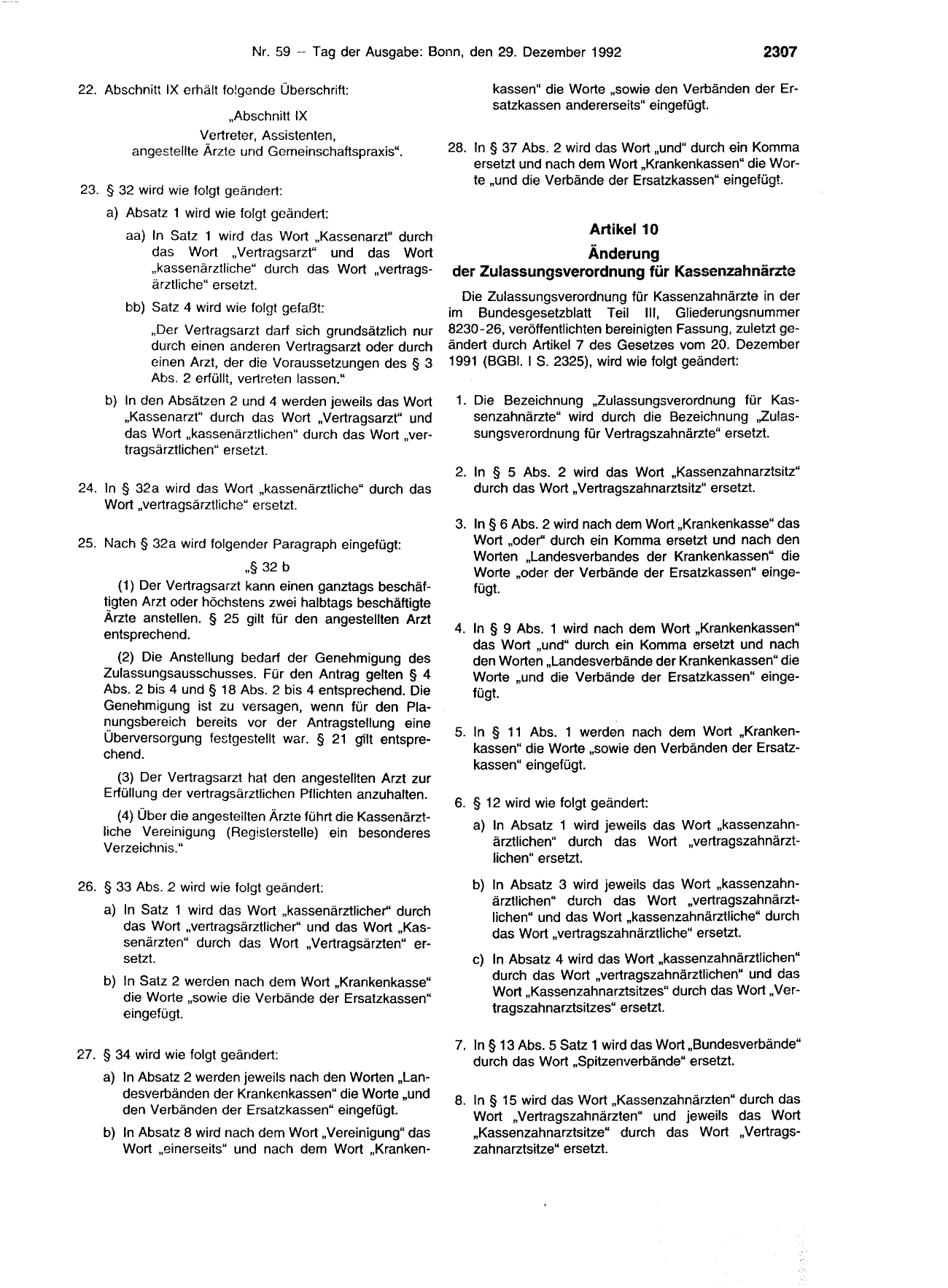BGBl. 1992, Seite 2307 — Originalseite als Abbildung