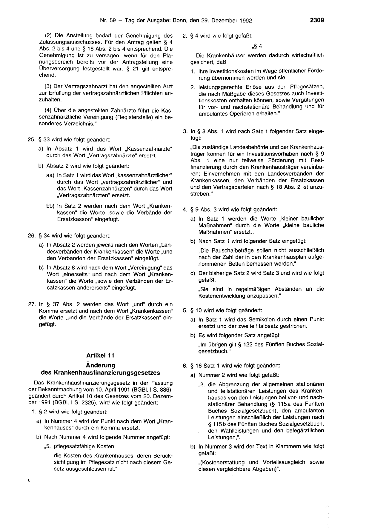 BGBl. 1992, Seite 2309 — Originalseite als Abbildung
