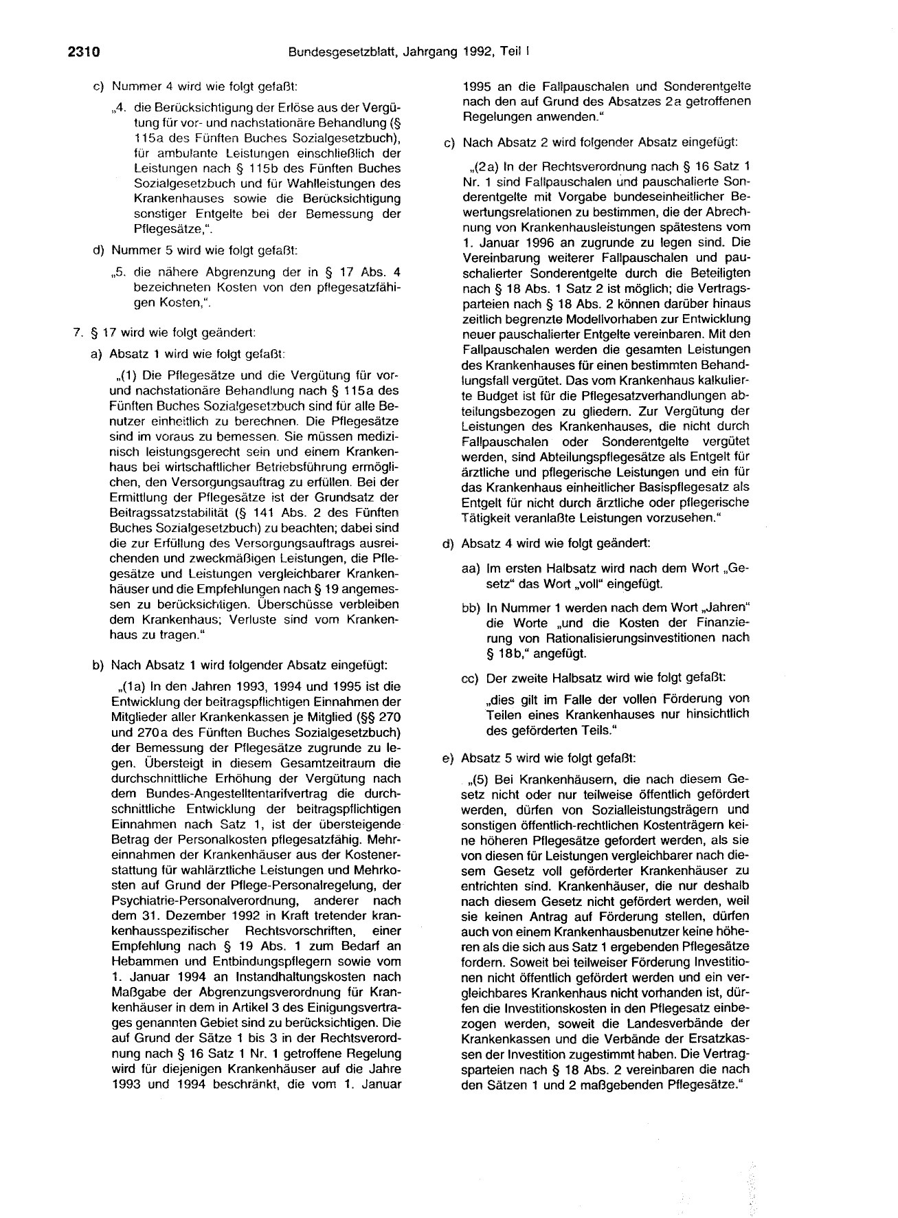 BGBl. 1992, Seite 2310 — Originalseite als Abbildung