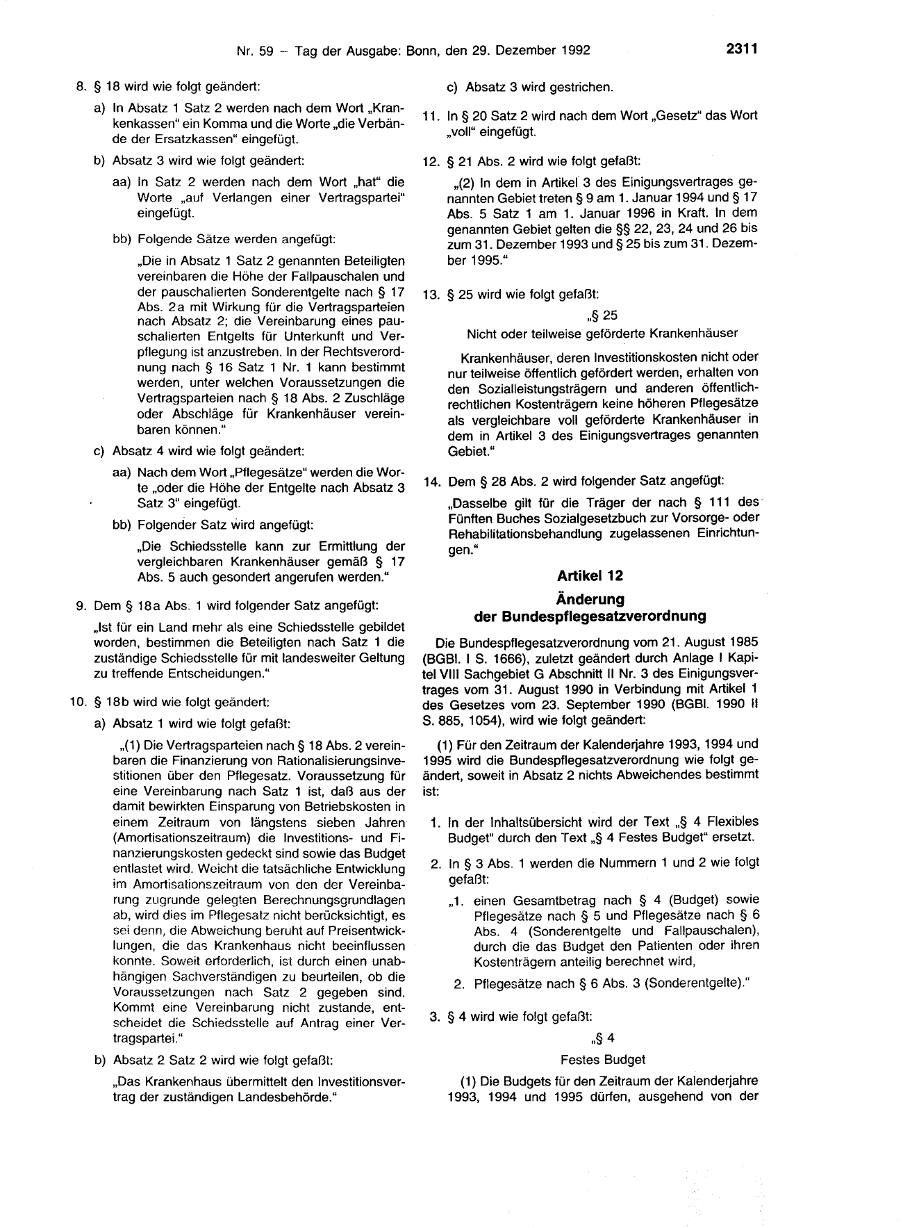 BGBl. 1992, Seite 2311 — Originalseite als Abbildung