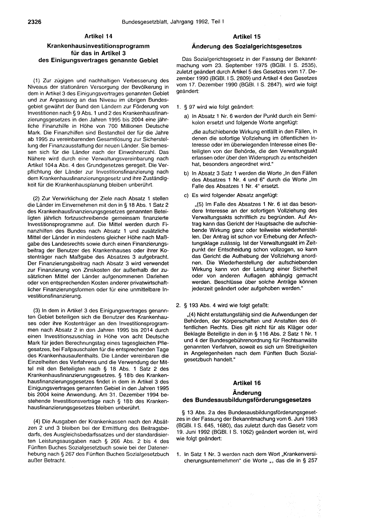 BGBl. 1992, Seite 2326 — Originalseite als Abbildung