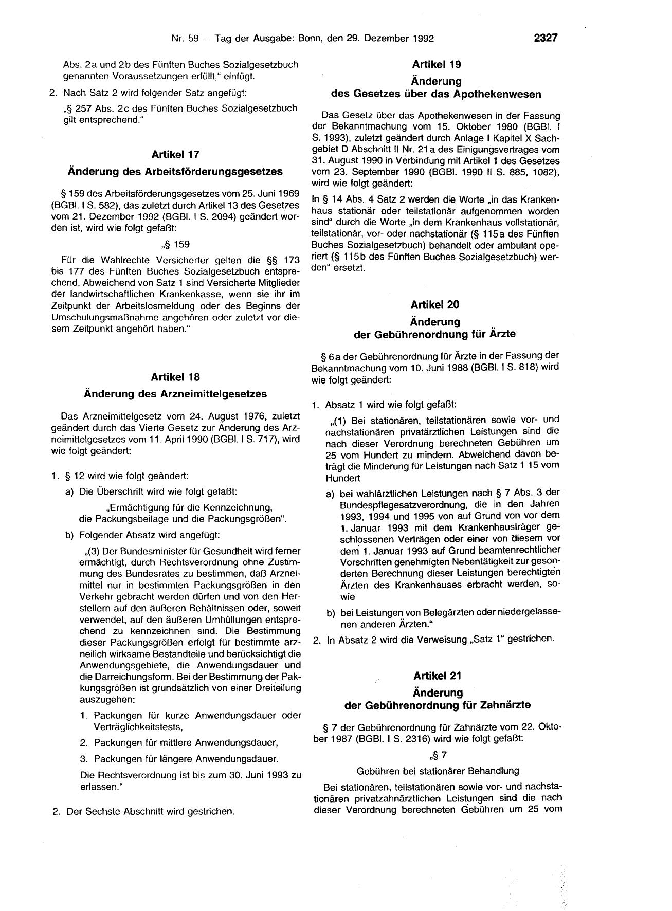 BGBl. 1992, Seite 2327 — Originalseite als Abbildung