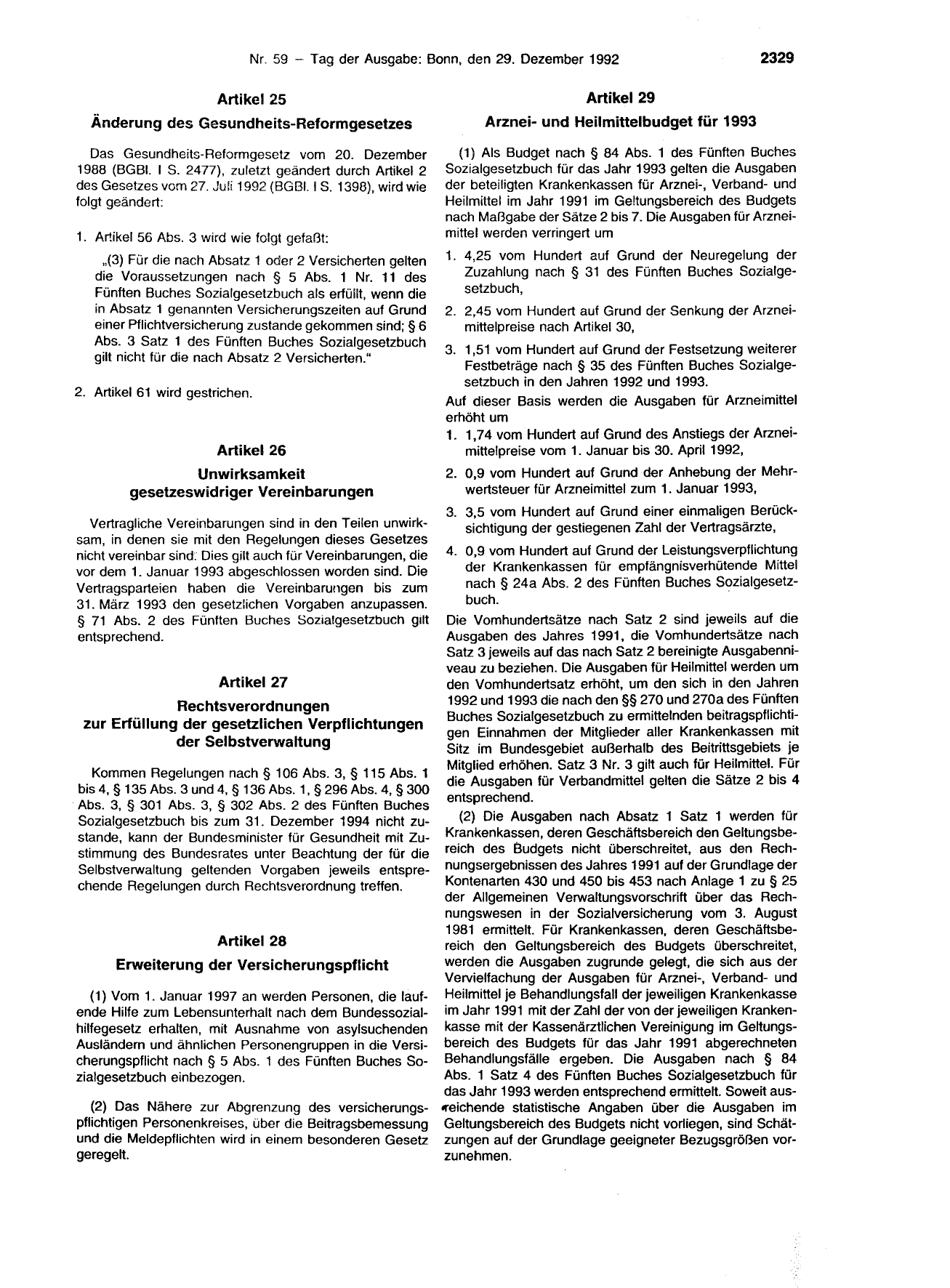 BGBl. 1992, Seite 2329 — Originalseite als Abbildung