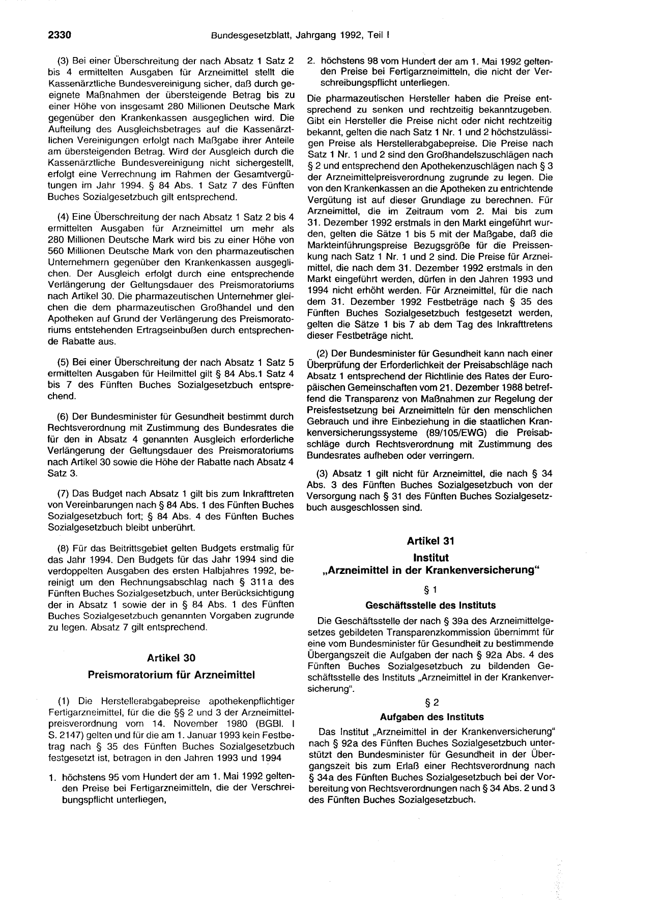 BGBl. 1992, Seite 2330 — Originalseite als Abbildung