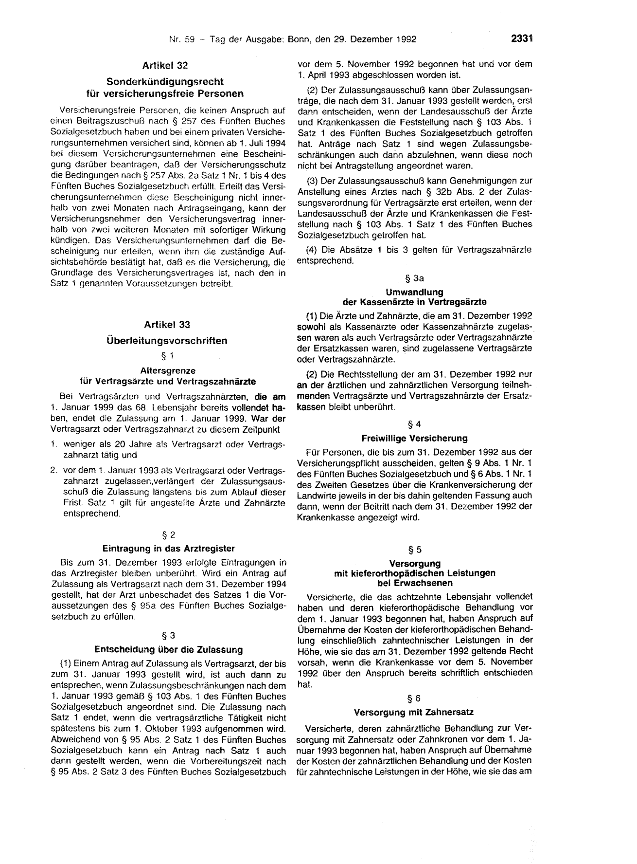 BGBl. 1992, Seite 2331 — Originalseite als Abbildung