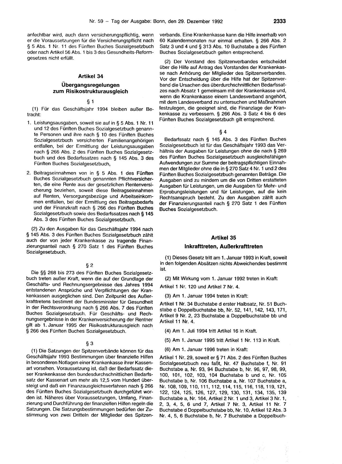 BGBl. 1992, Seite 2333 — Originalseite als Abbildung