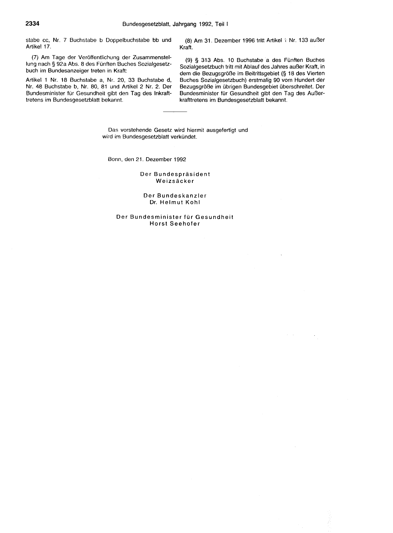 BGBl. 1992, Seite 2334 — Originalseite als Abbildung