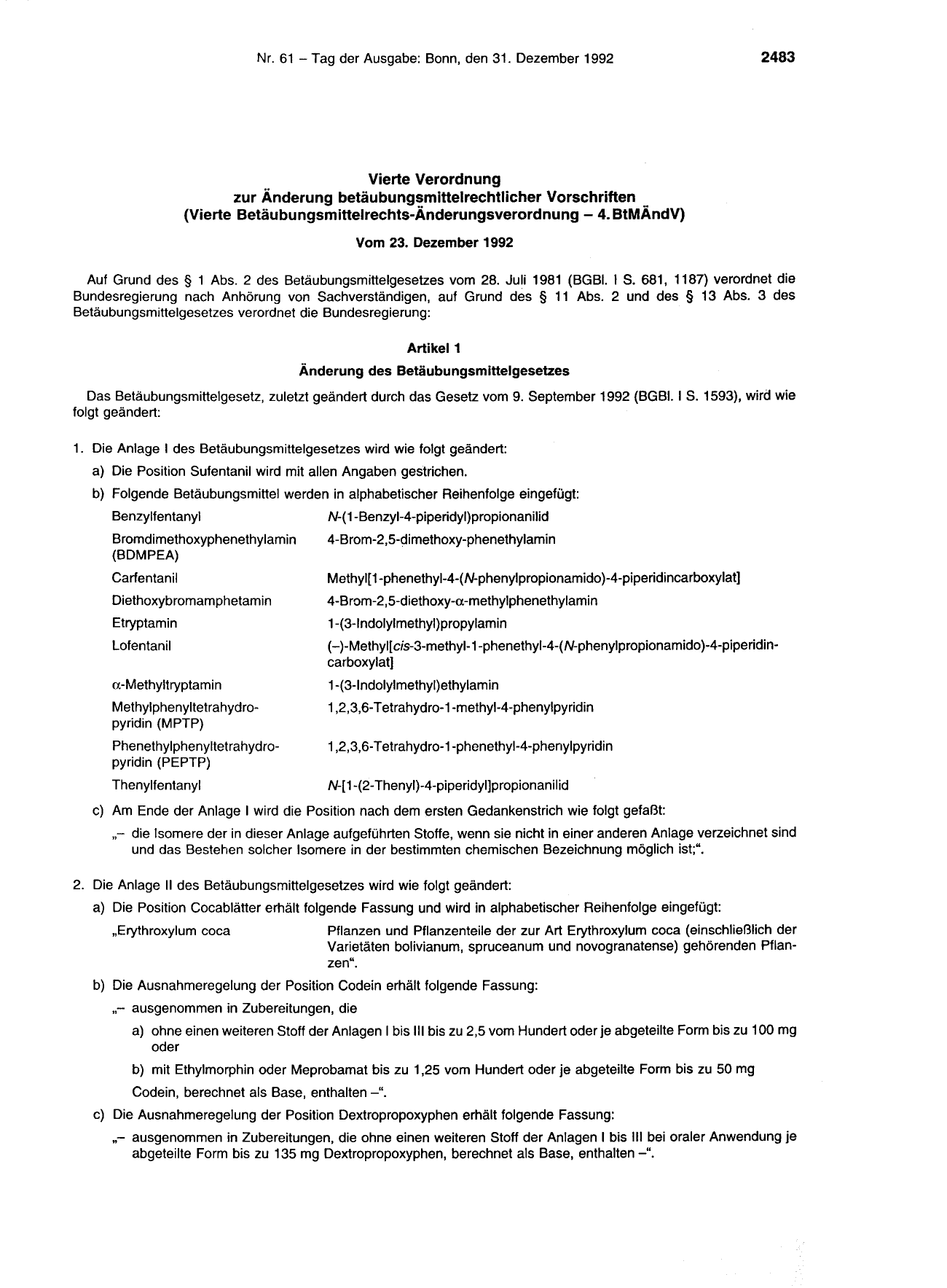 BGBl. 1992, Seite 2483 — Originalseite als Abbildung