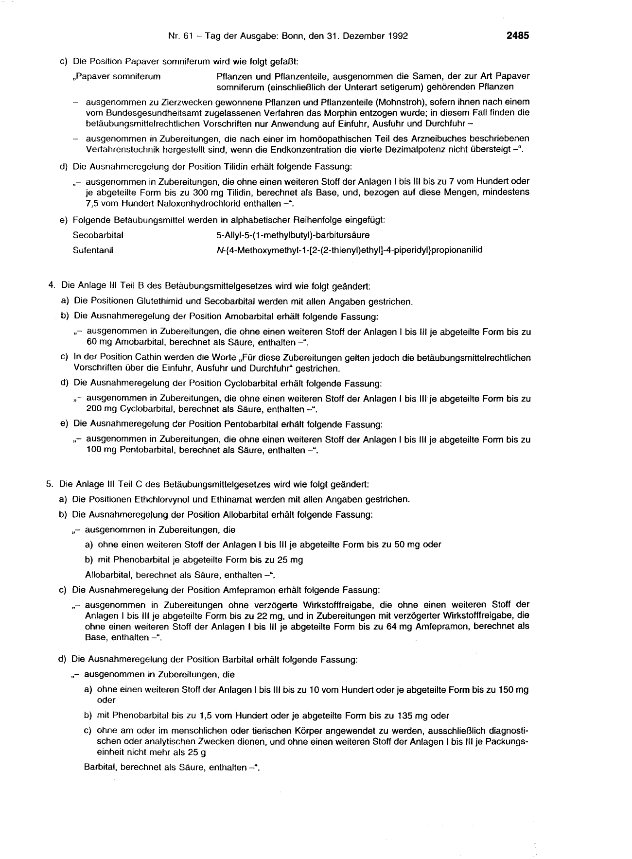 BGBl. 1992, Seite 2485 — Originalseite als Abbildung
