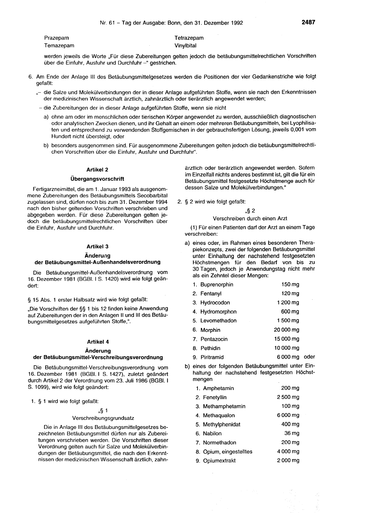 BGBl. 1992, Seite 2487 — Originalseite als Abbildung
