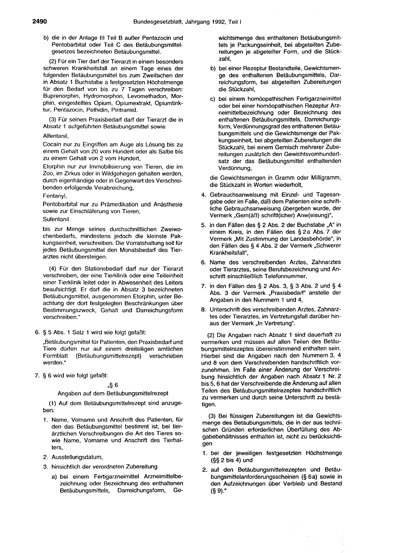 BGBl. 1992, Seite 2490 — Originalseite als Abbildung