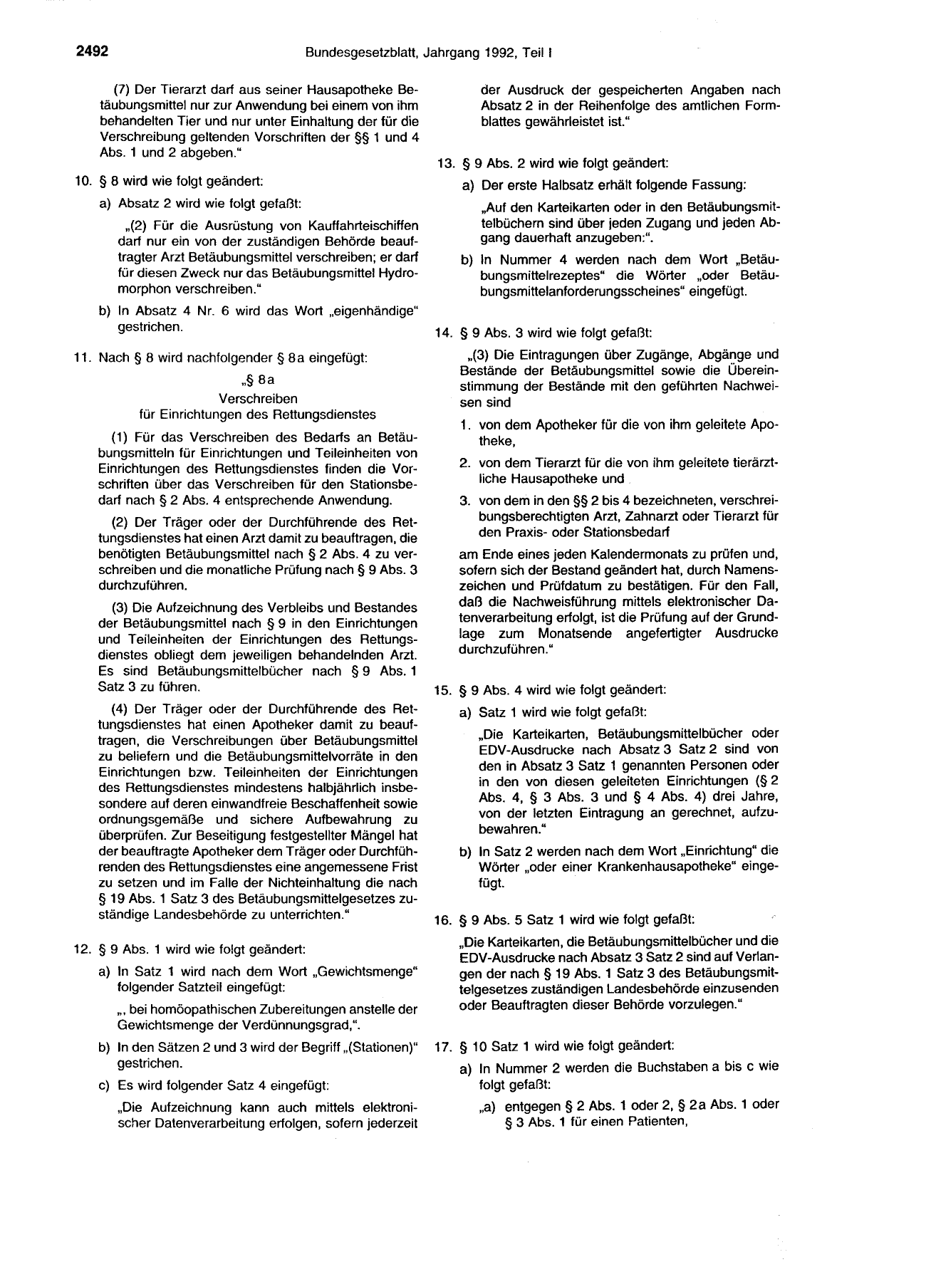 BGBl. 1992, Seite 2492 — Originalseite als Abbildung