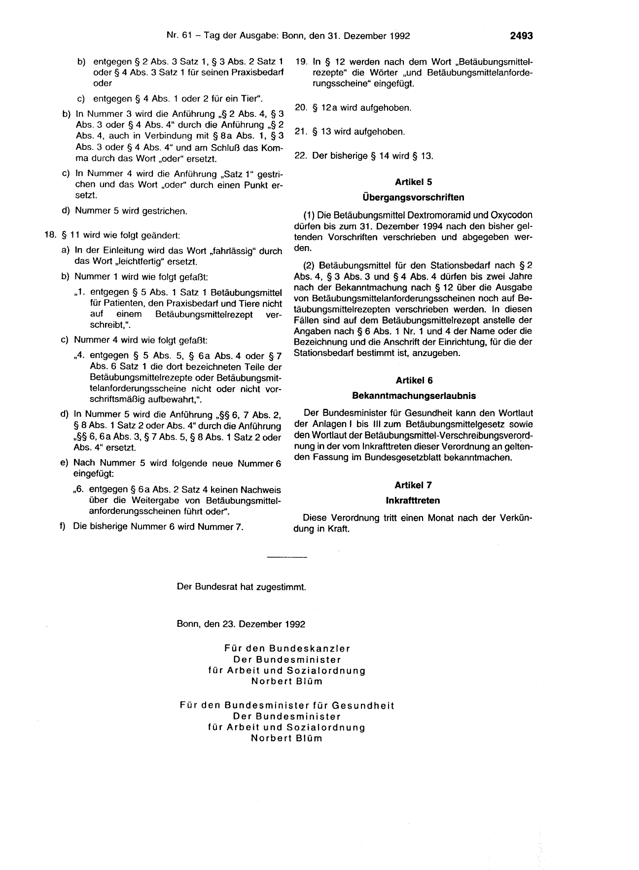 BGBl. 1992, Seite 2493 — Originalseite als Abbildung