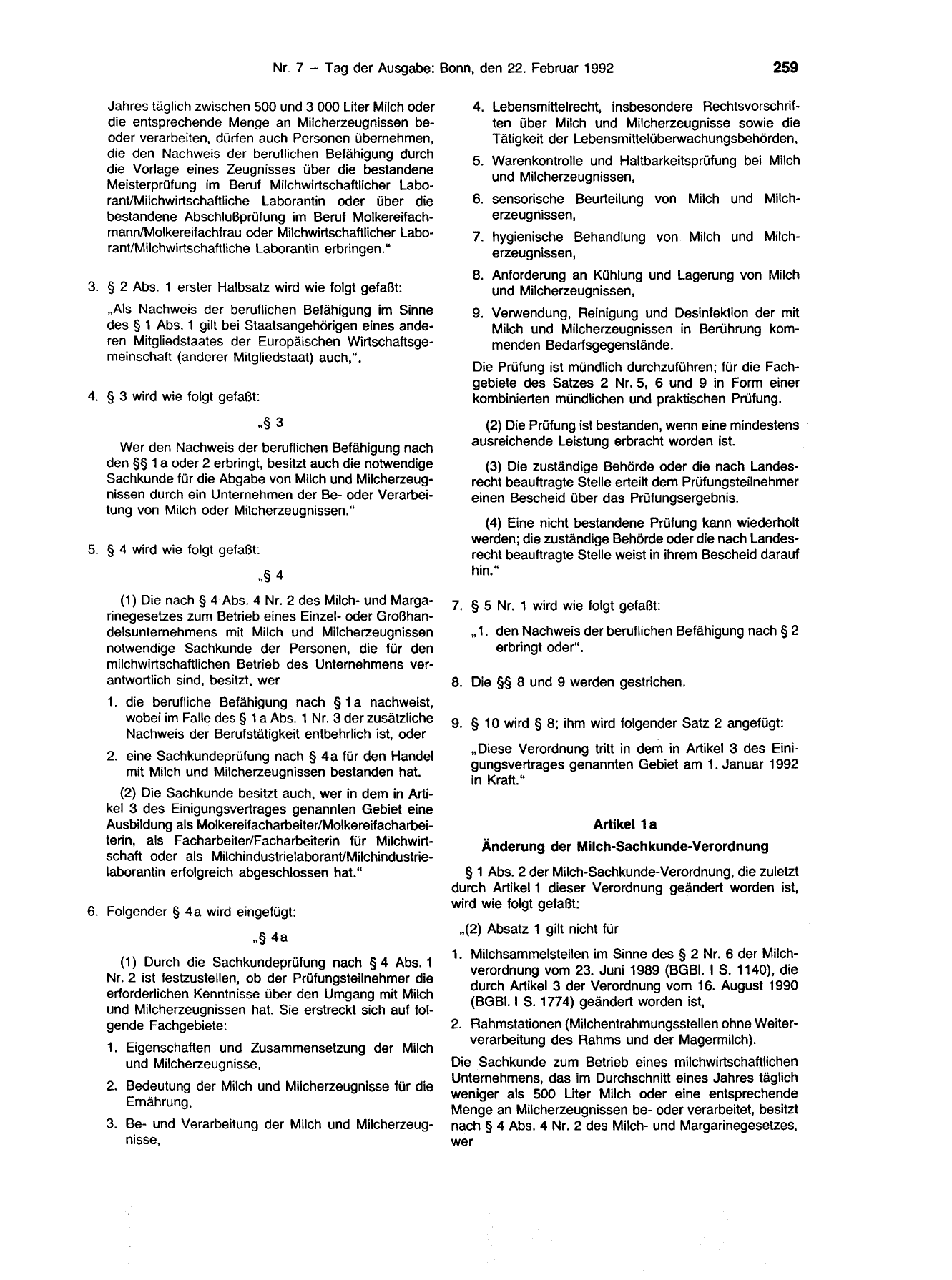 BGBl. 1992, Seite 259 — Originalseite als Abbildung
