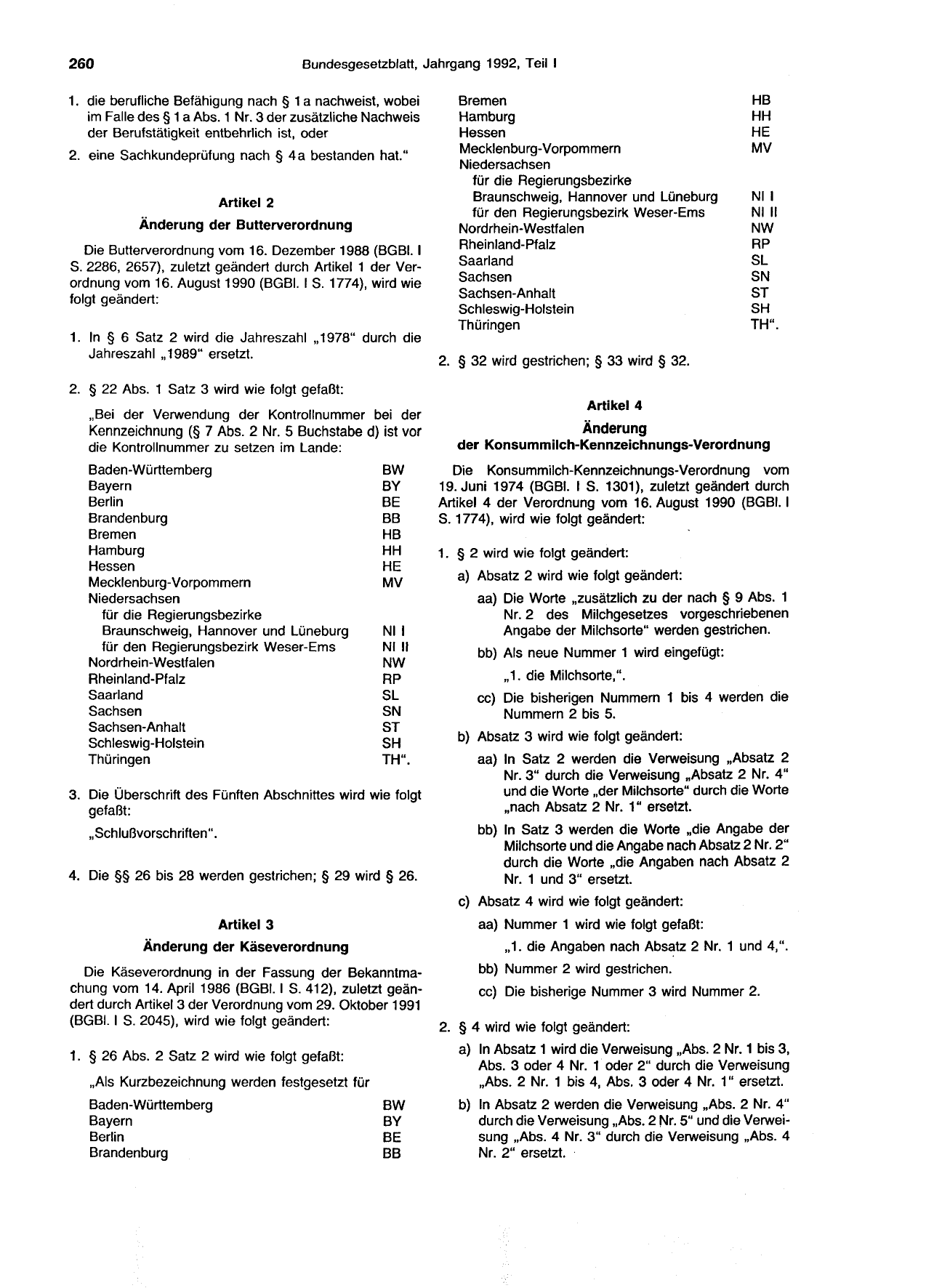 BGBl. 1992, Seite 260 — Originalseite als Abbildung