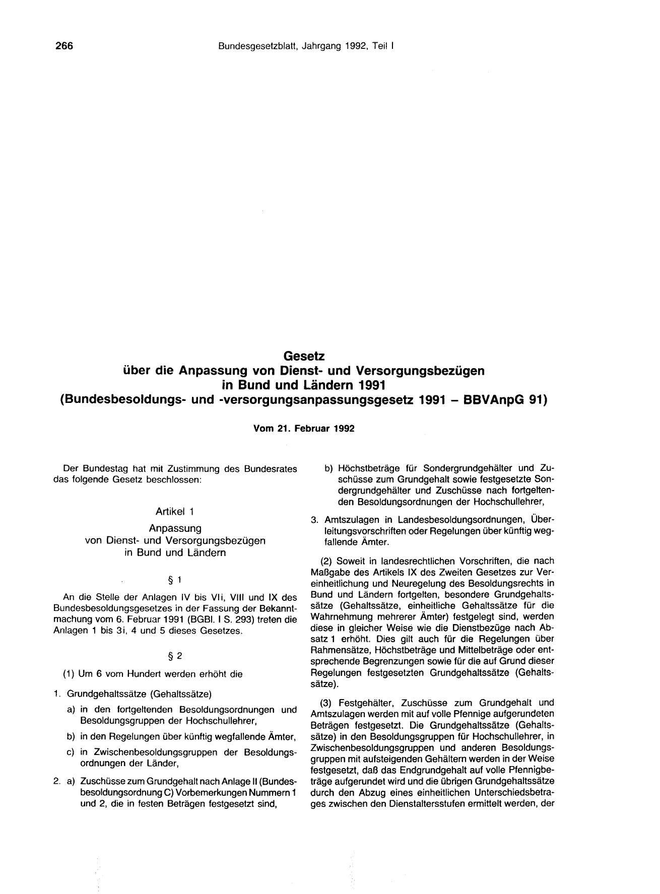 BGBl. 1992, Seite 266 — Originalseite als Abbildung