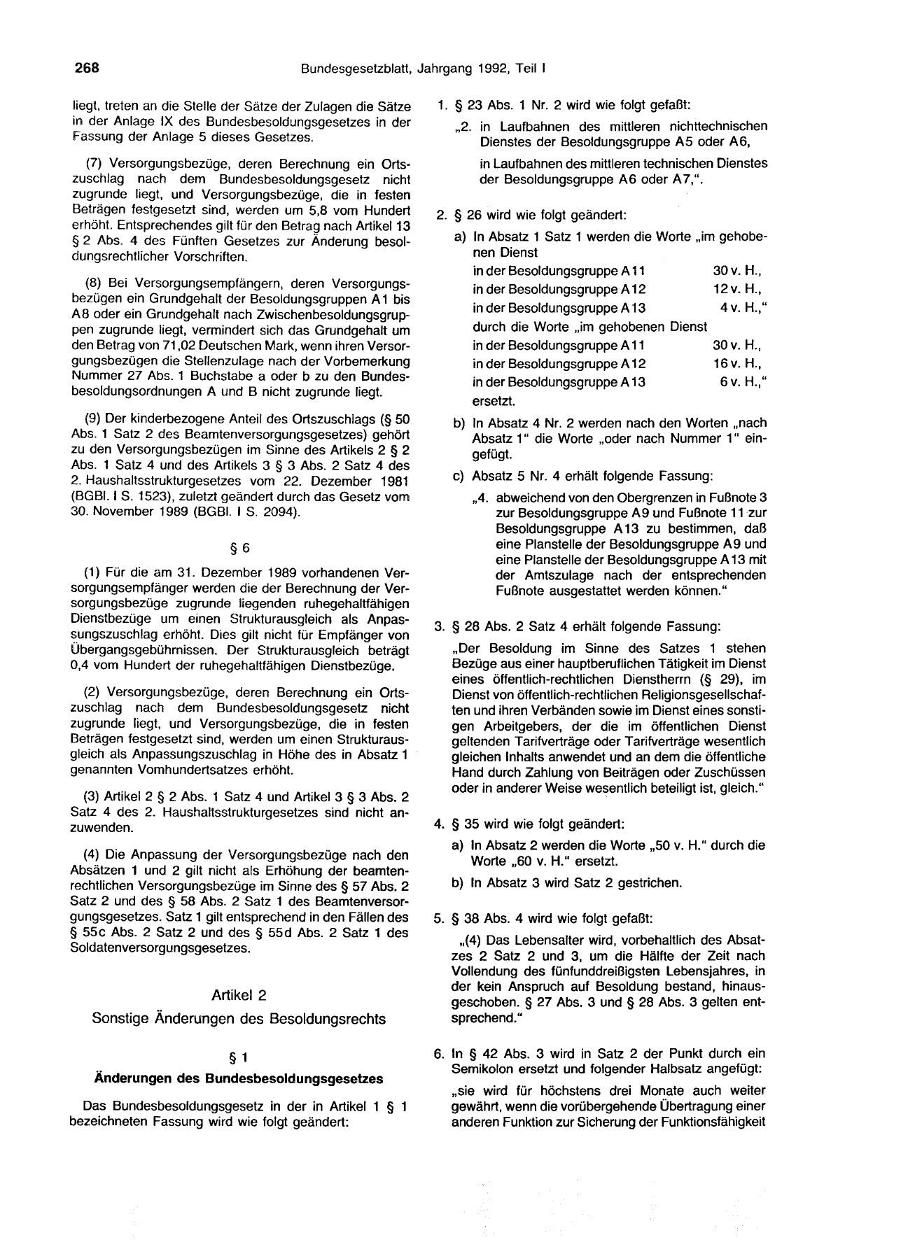 BGBl. 1992, Seite 268 — Originalseite als Abbildung