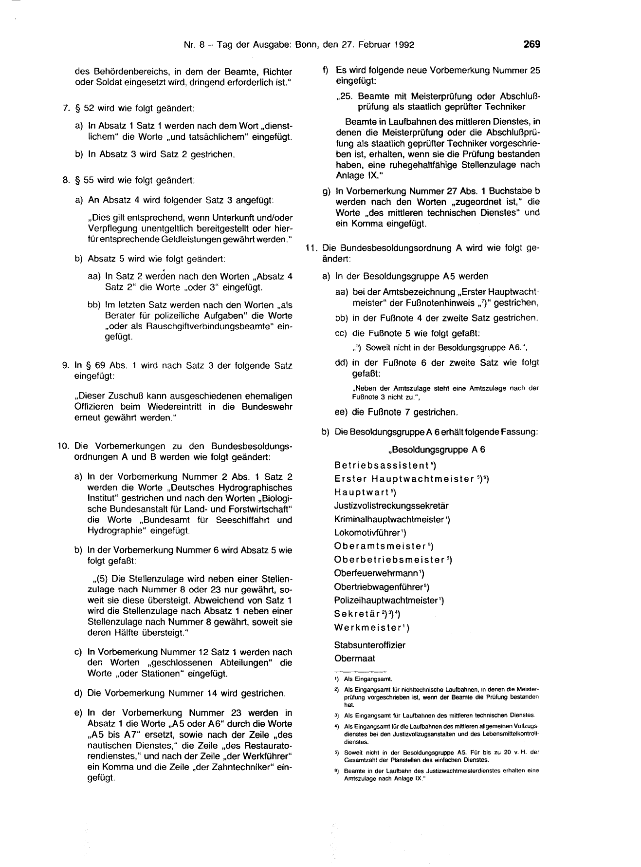 BGBl. 1992, Seite 269 — Originalseite als Abbildung