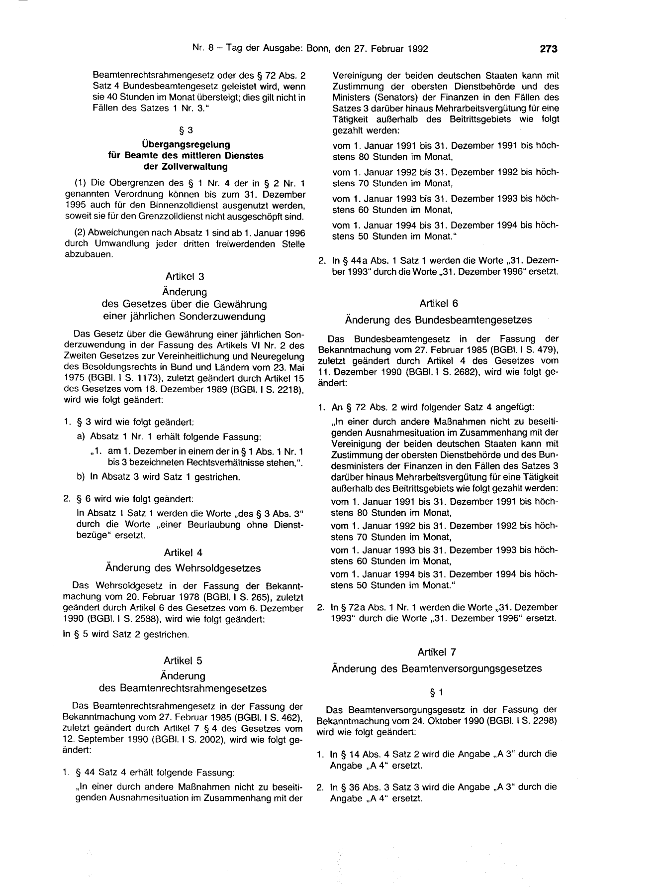BGBl. 1992, Seite 273 — Originalseite als Abbildung