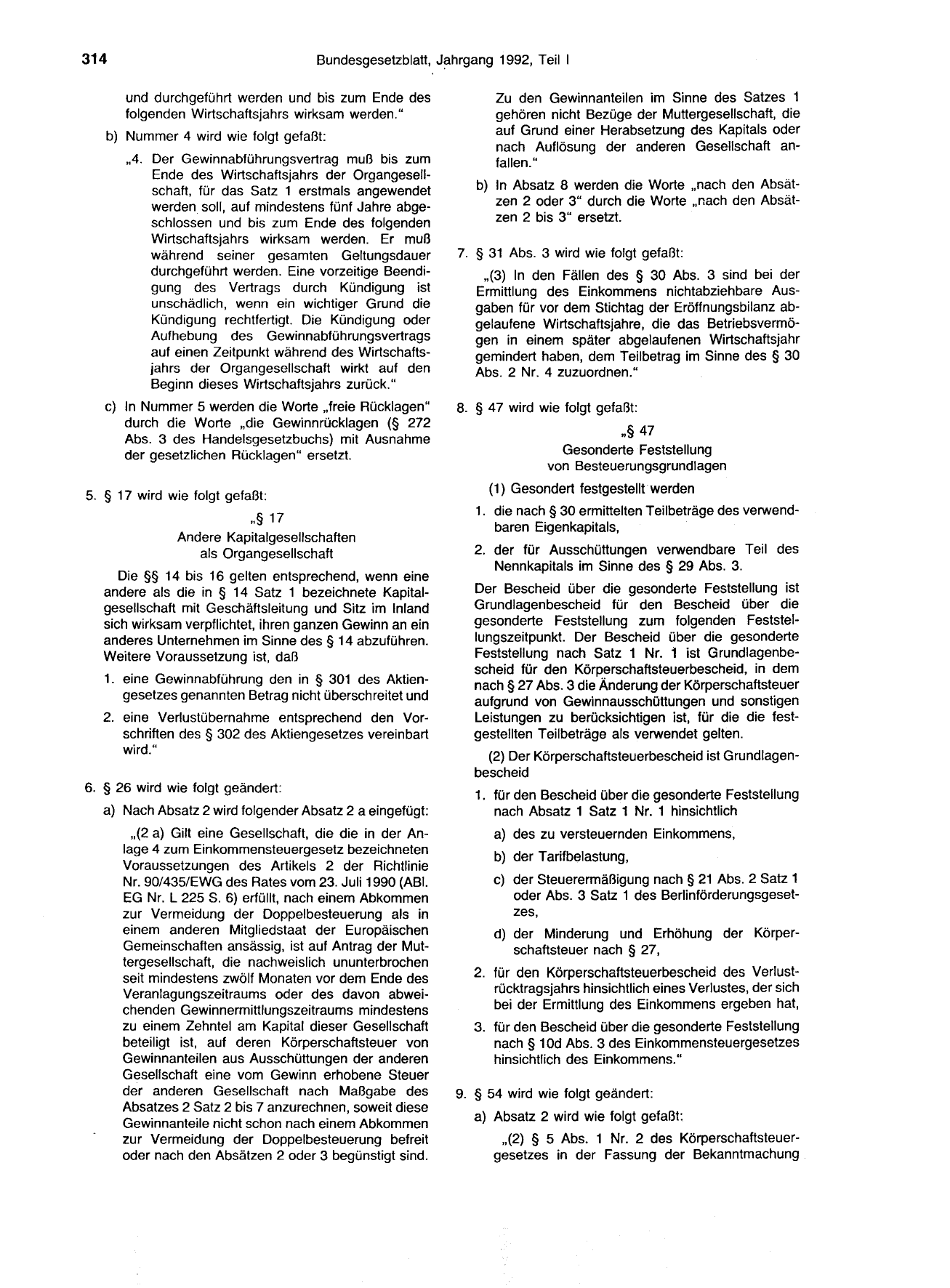 BGBl. 1992, Seite 314 — Originalseite als Abbildung