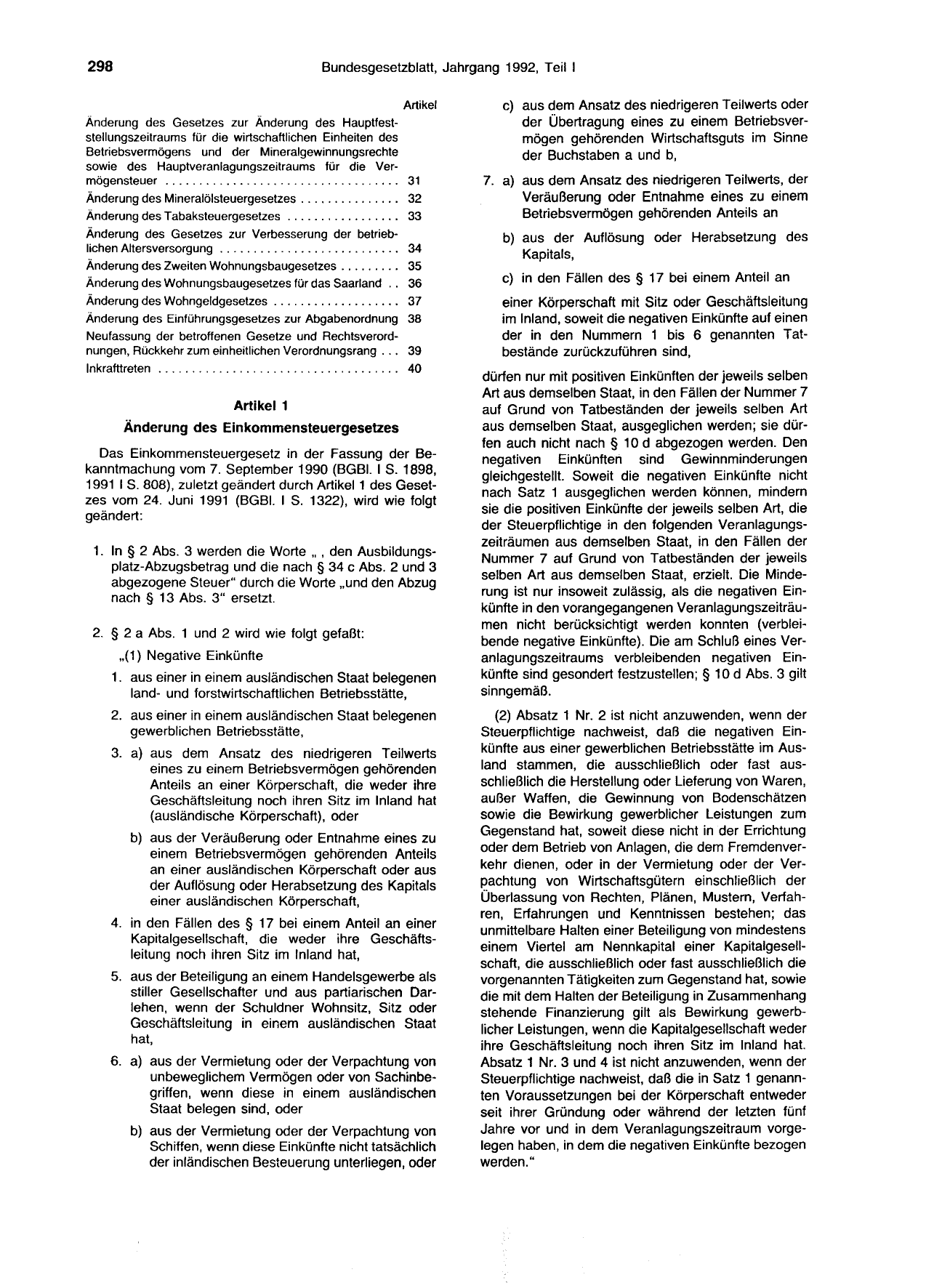 BGBl. 1992, Seite 298 — Originalseite als Abbildung
