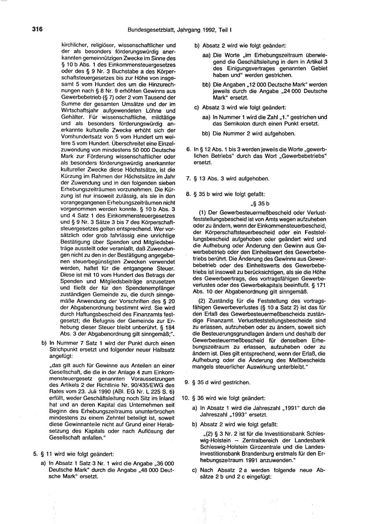 BGBl. 1992, Seite 316 — Originalseite als Abbildung