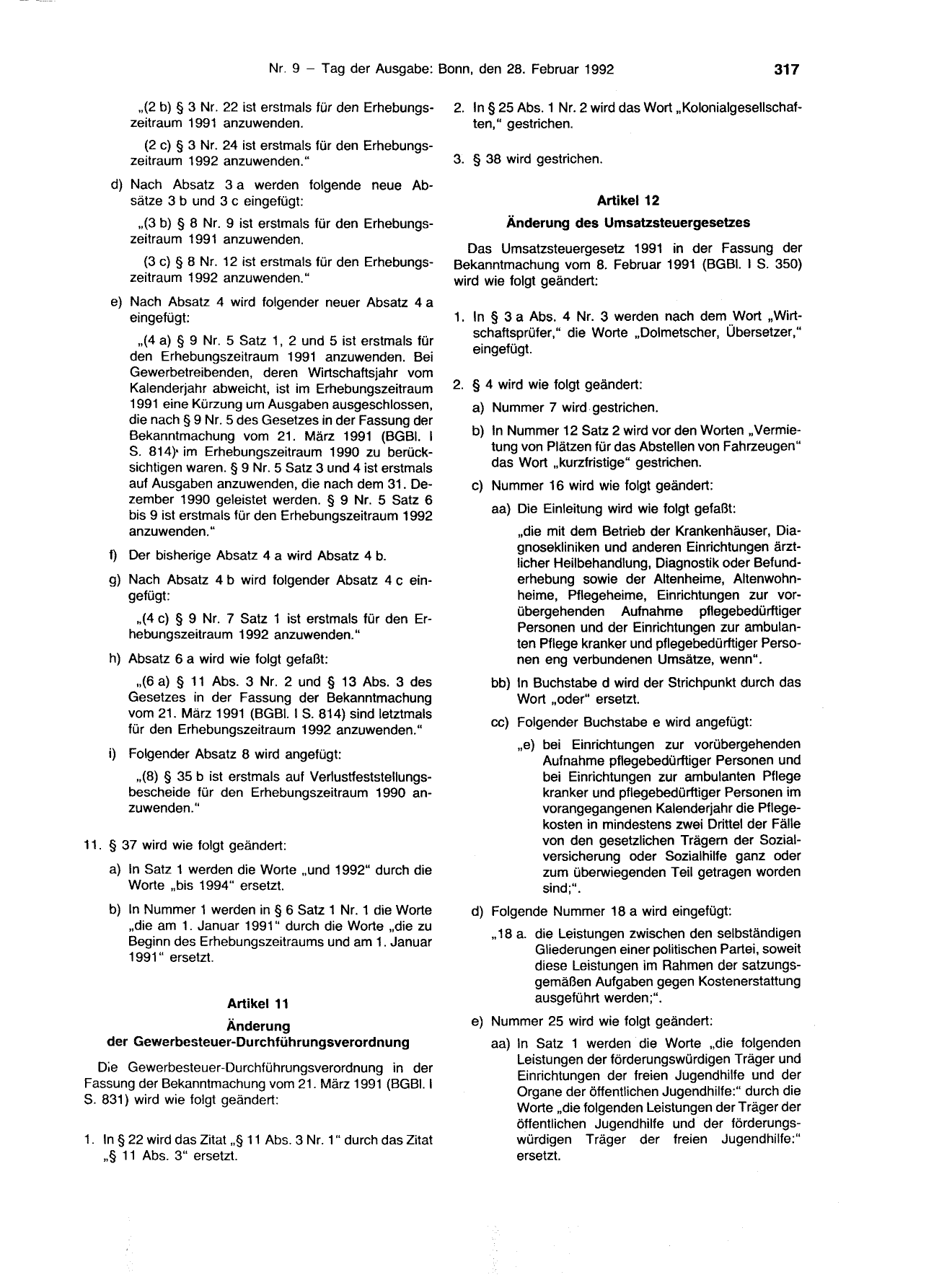 BGBl. 1992, Seite 317 — Originalseite als Abbildung
