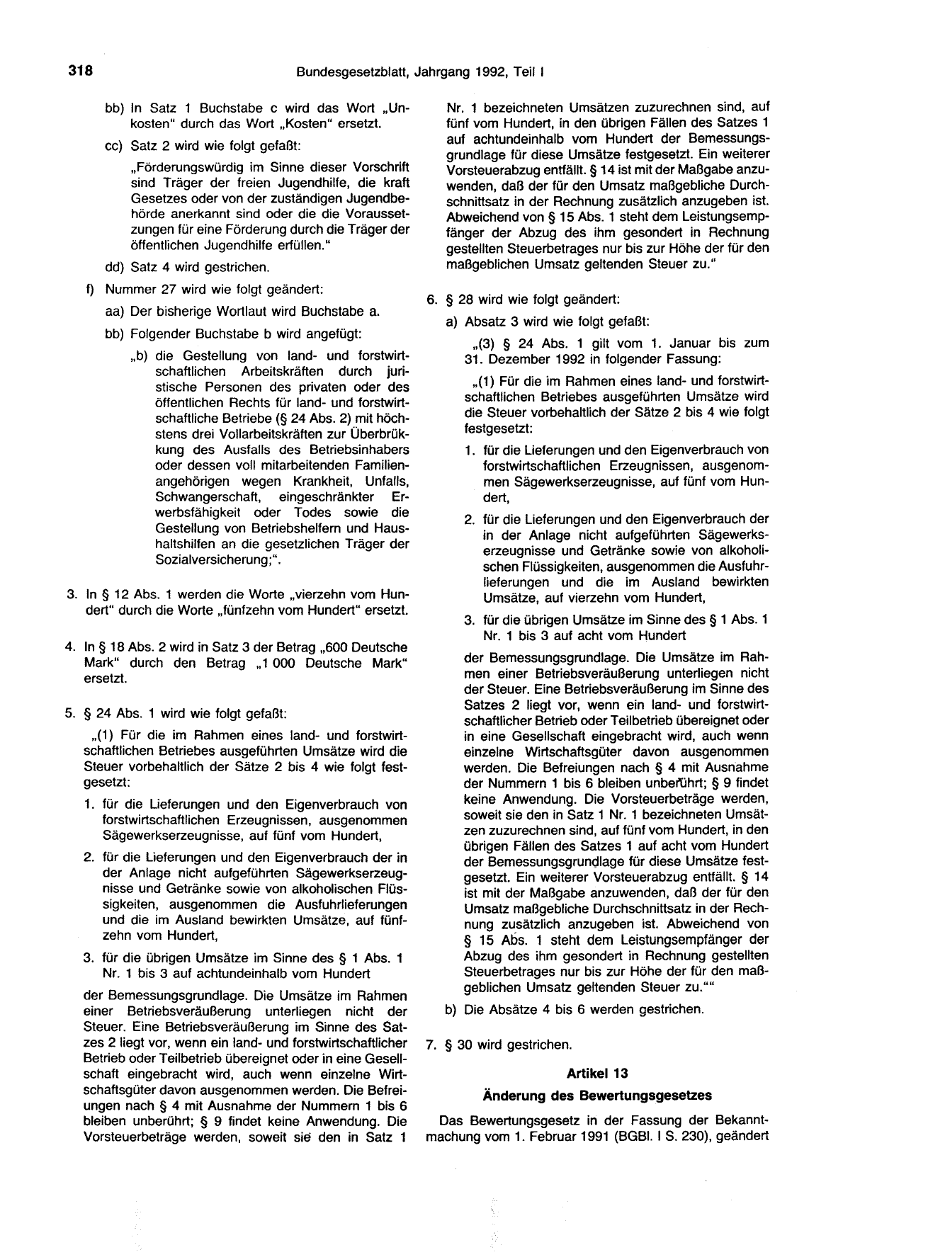 BGBl. 1992, Seite 318 — Originalseite als Abbildung