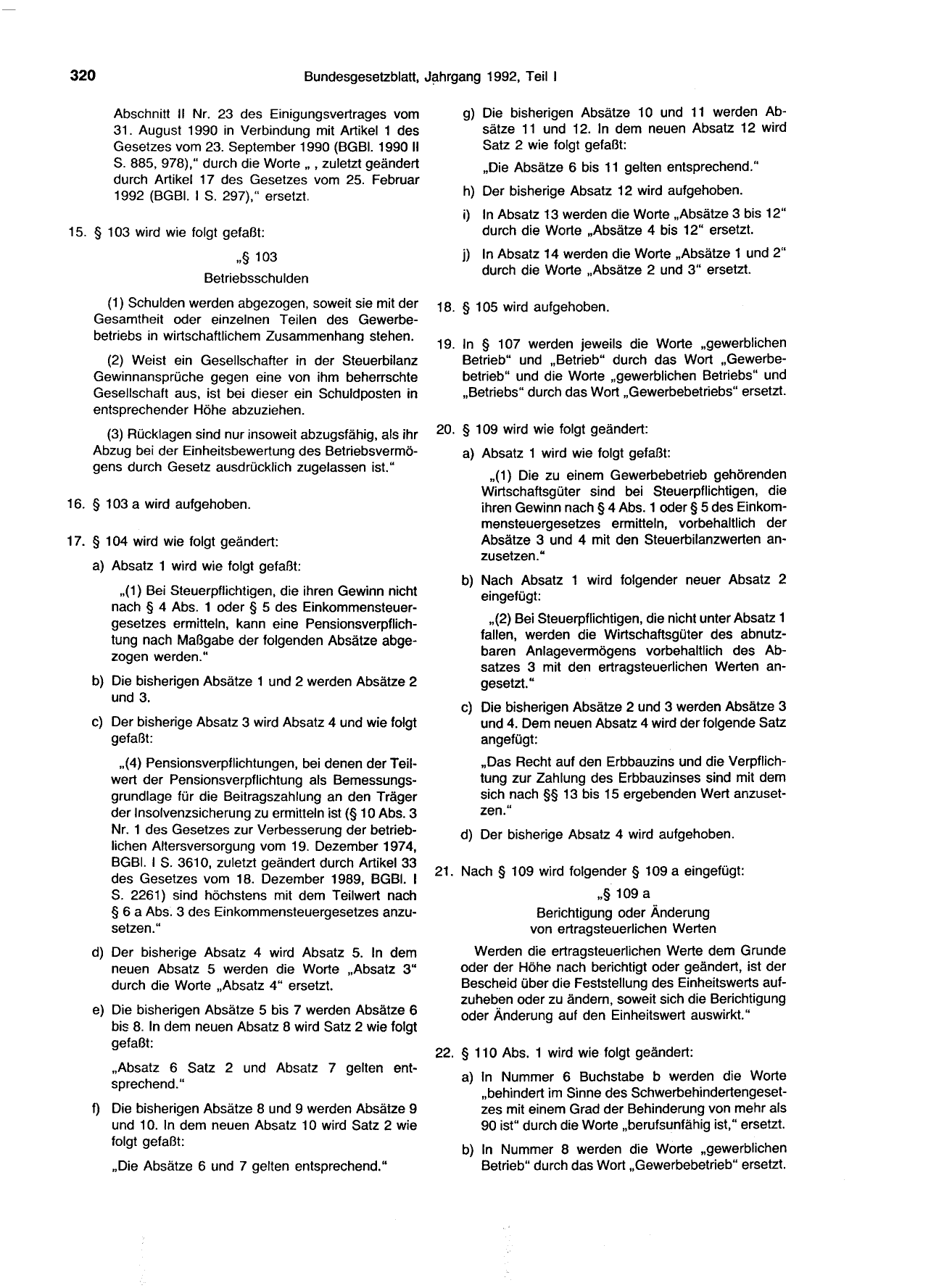 BGBl. 1992, Seite 320 — Originalseite als Abbildung