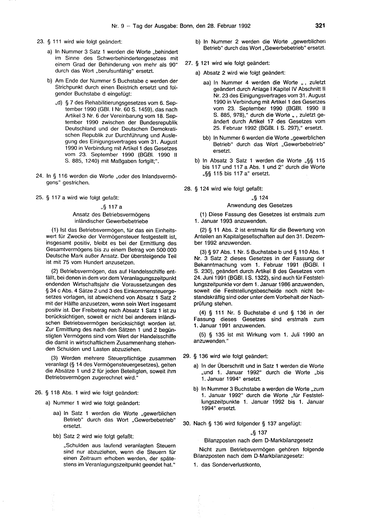 BGBl. 1992, Seite 321 — Originalseite als Abbildung