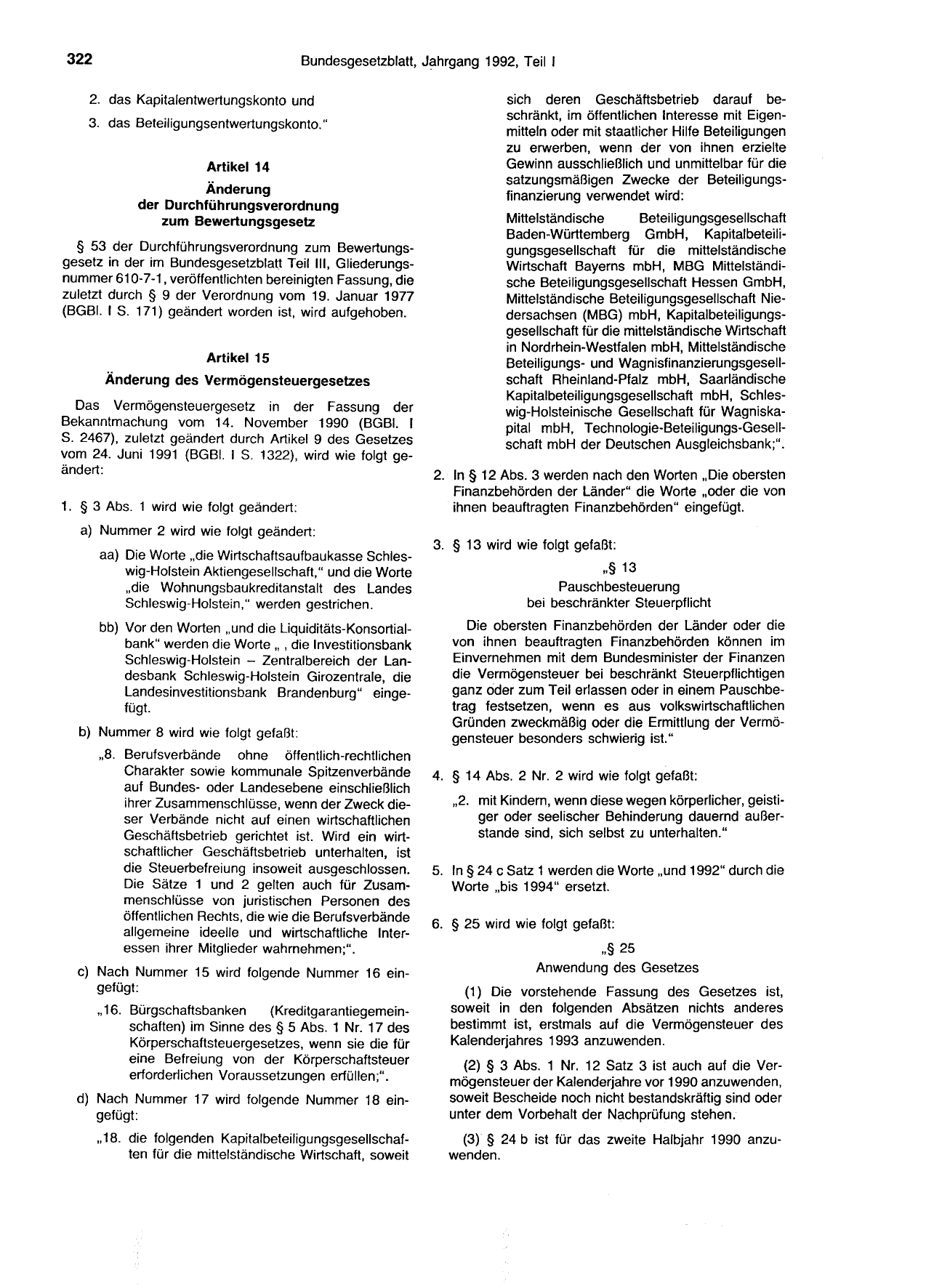 BGBl. 1992, Seite 322 — Originalseite als Abbildung